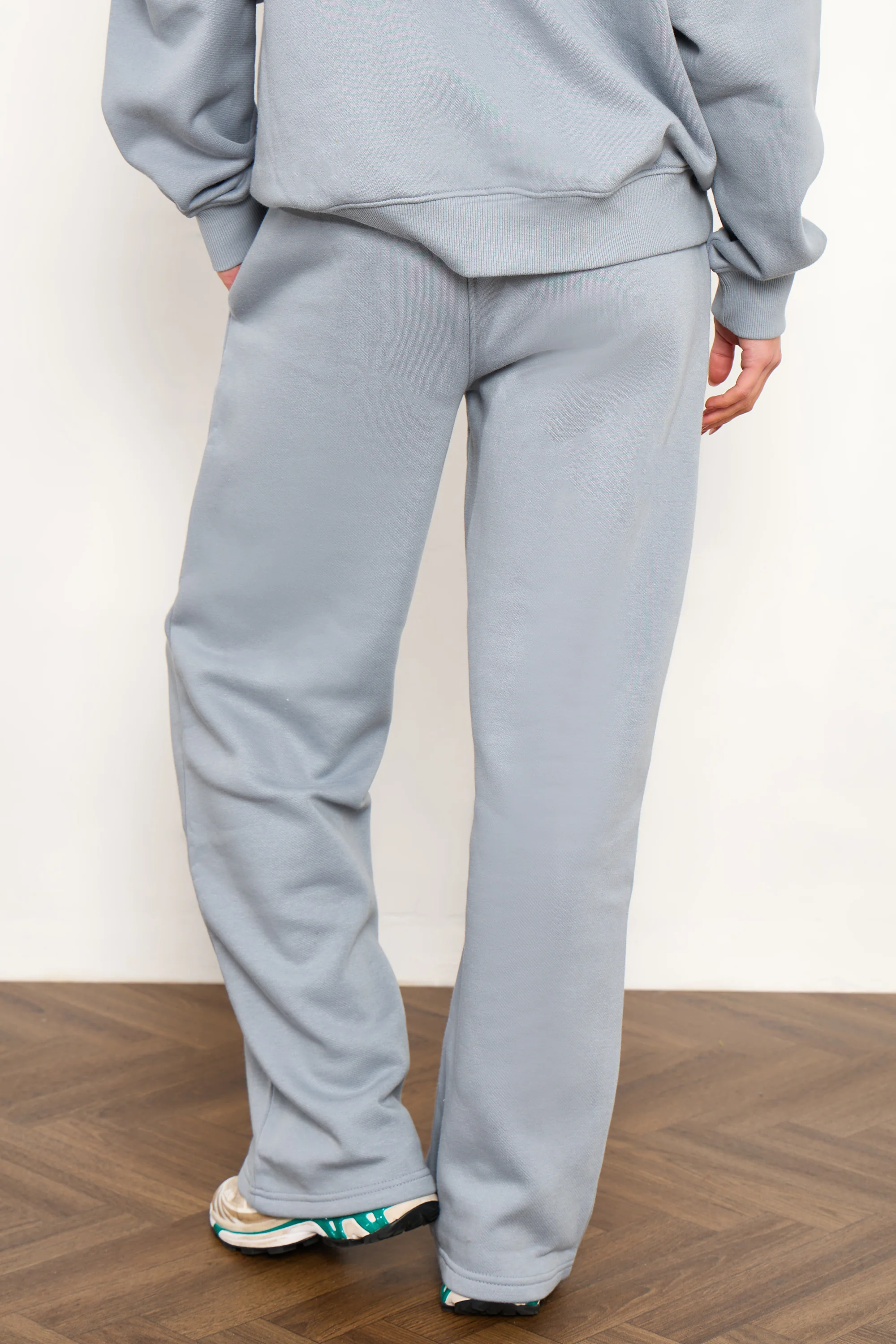 Kaiia Slogan Wide Leg Joggers Mist Grey & Yellow - Image 4