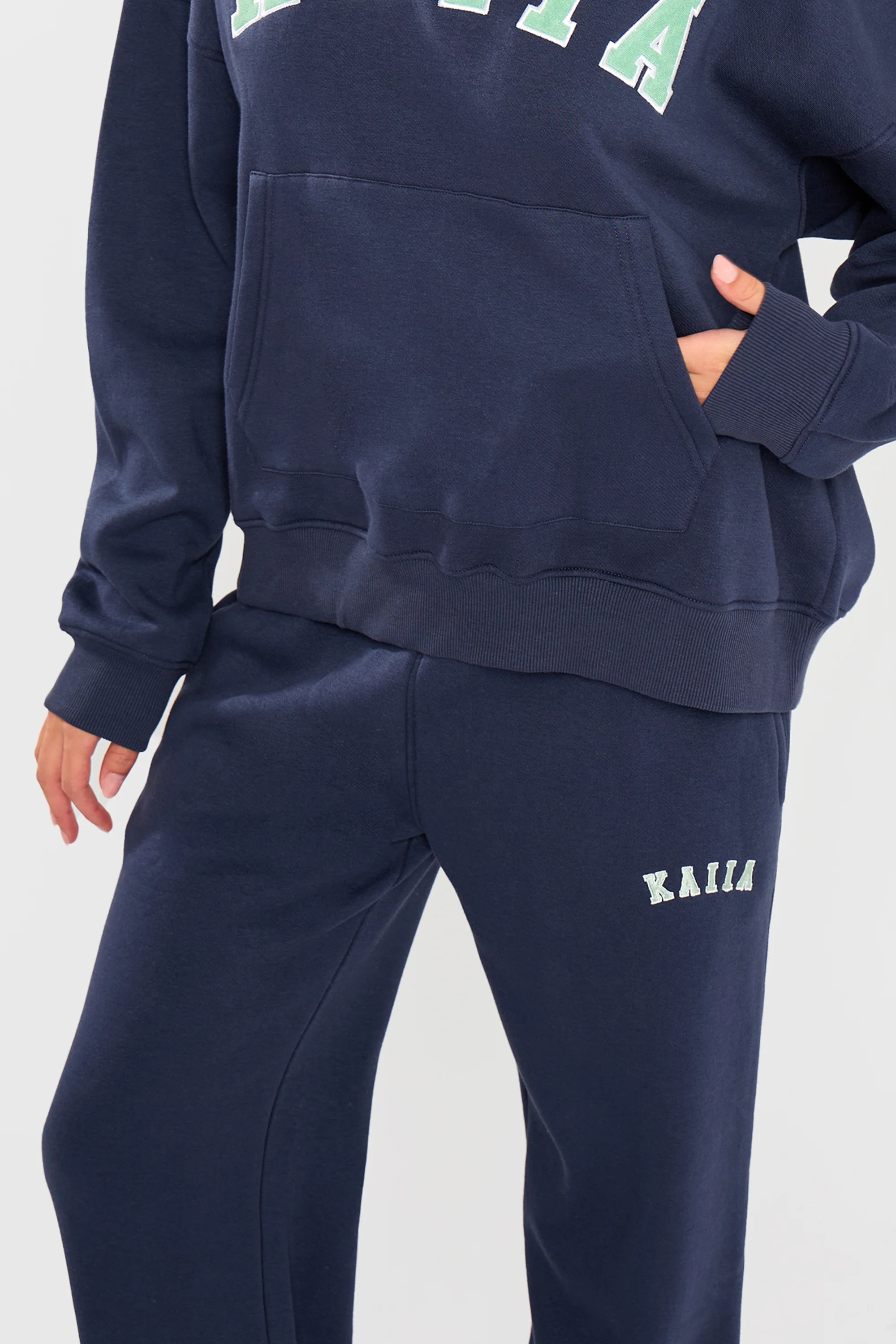 Kaiia Slogan Wide Leg Joggers Navy & Jade Green - Image 3