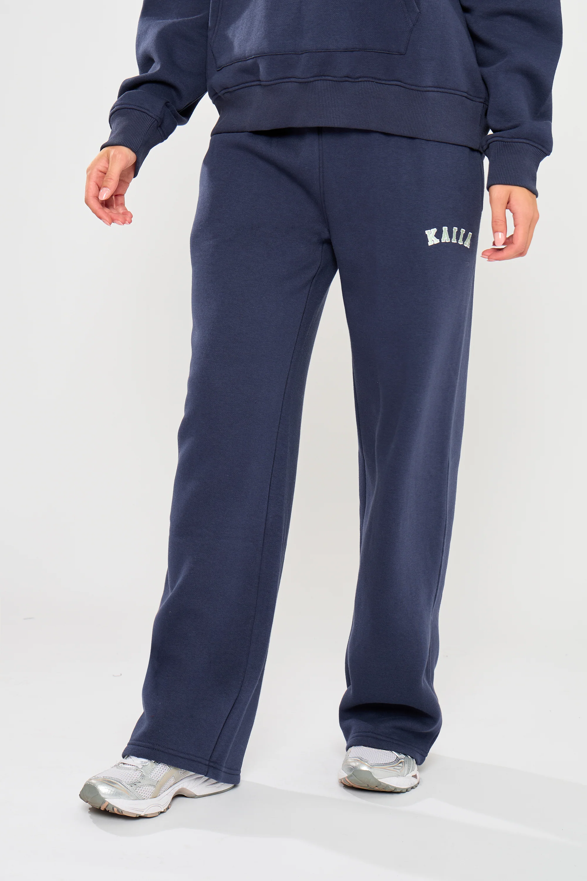 Kaiia Slogan Wide Leg Joggers Navy & Jade Green - Image 4