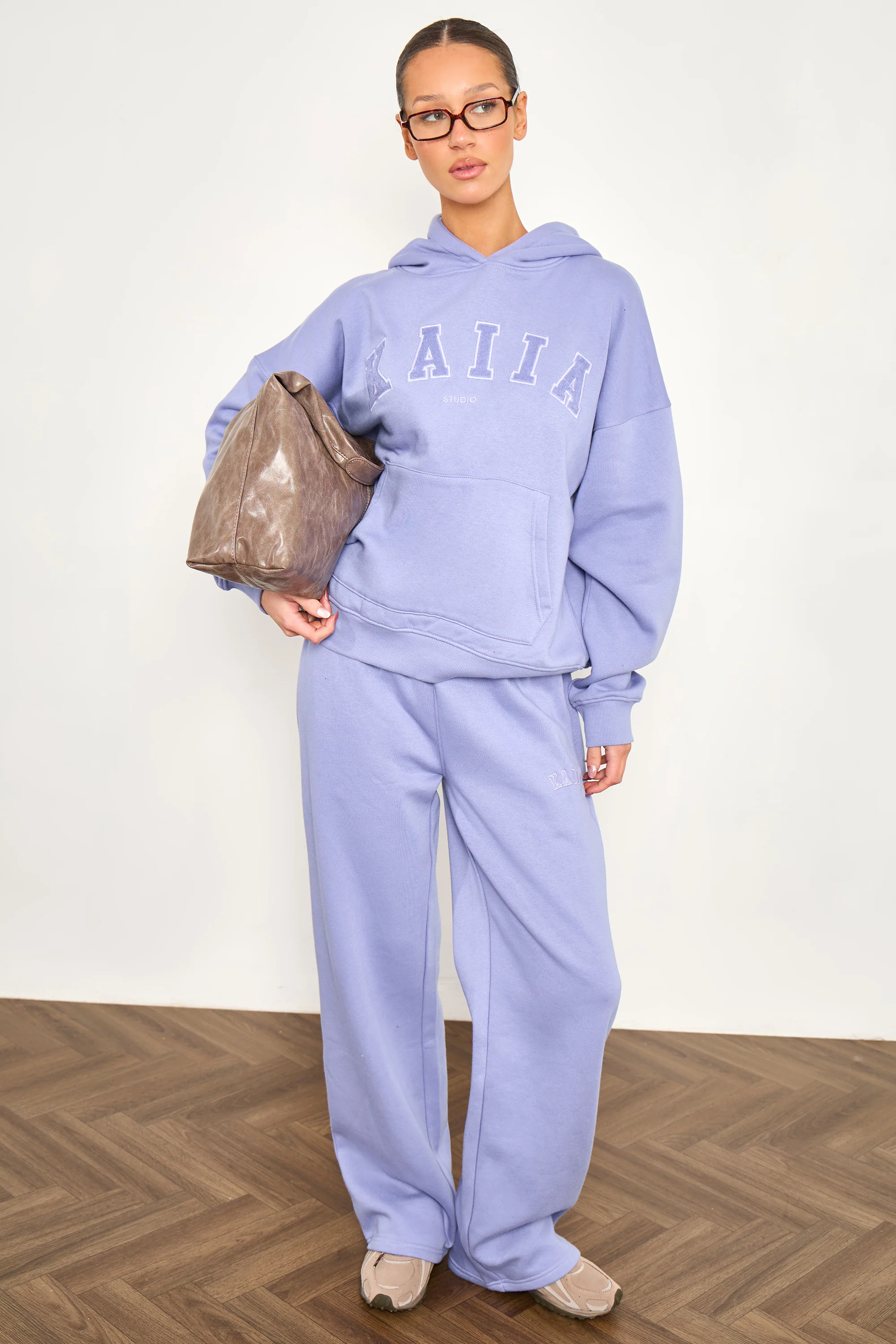 Kaiia Slogan Wide Leg Joggers Periwinkle Blue