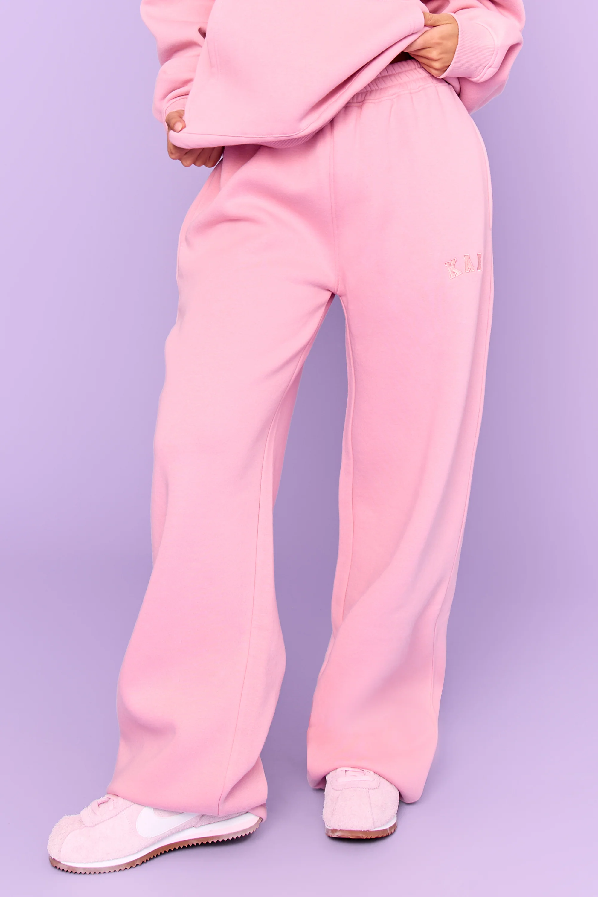 Kaiia Slogan Wide Leg Joggers Rose Pink - Image 2