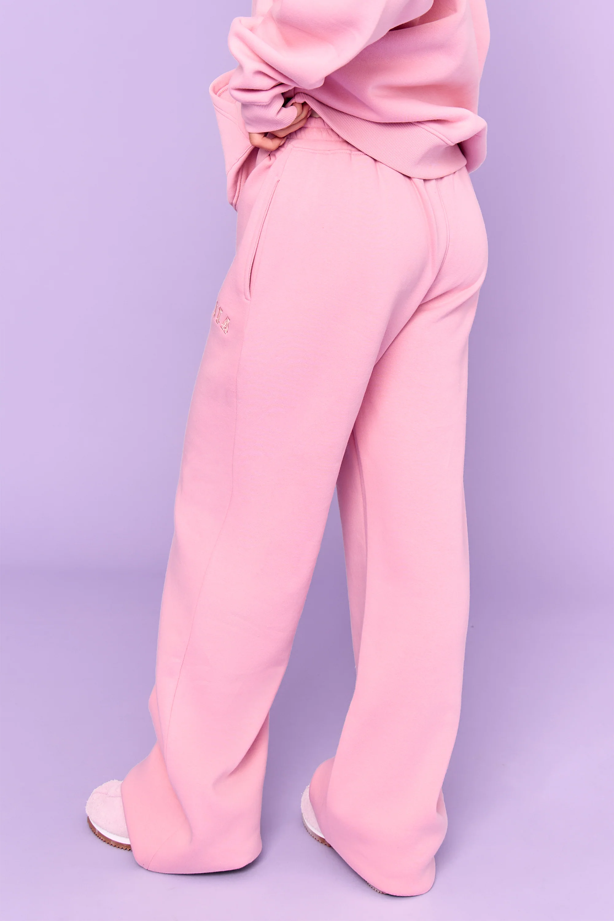 Kaiia Slogan Wide Leg Joggers Rose Pink - Image 3