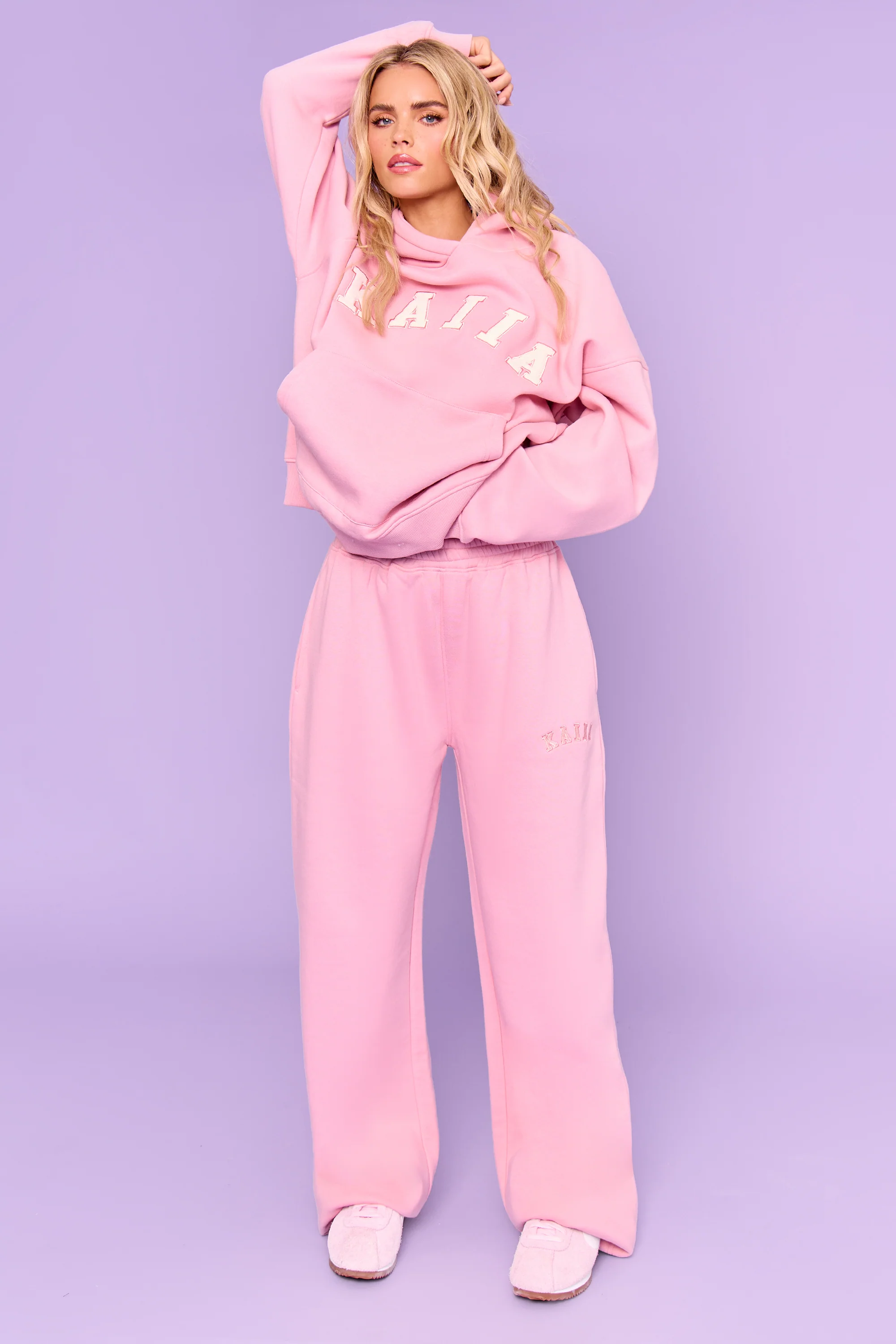 Kaiia Slogan Wide Leg Joggers Rose Pink - Image 4