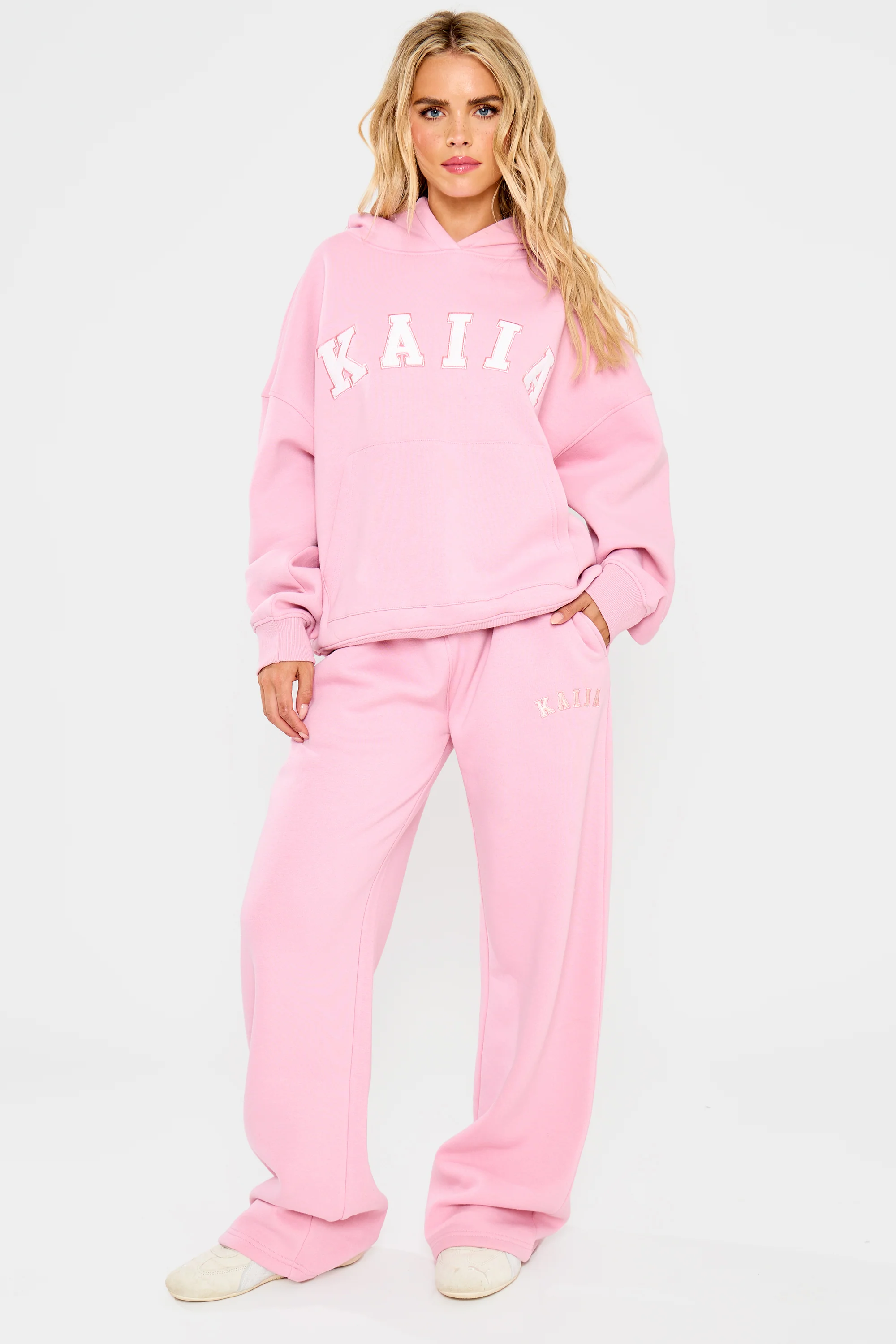 Kaiia Slogan Wide Leg Joggers Rose Pink - Image 6