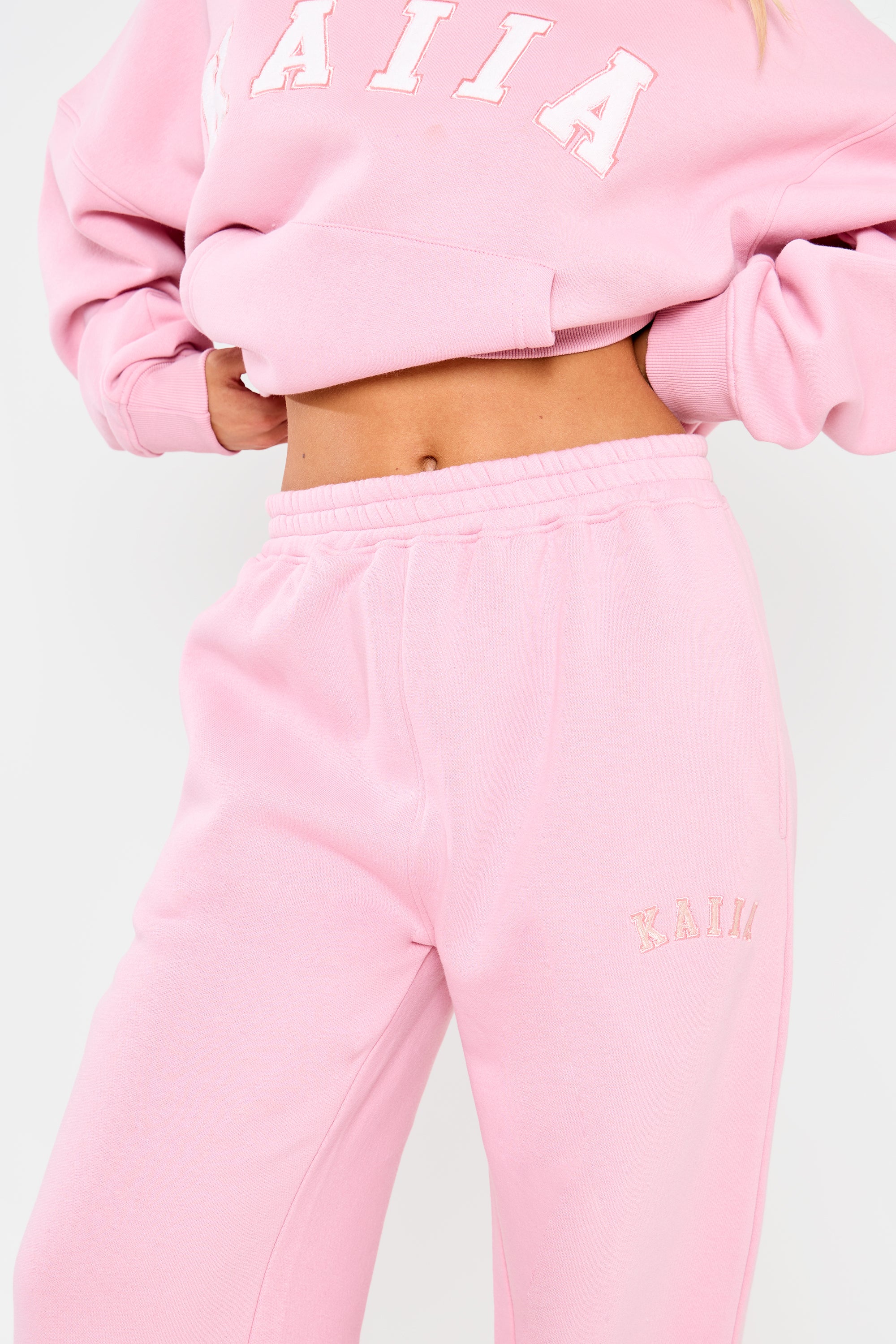 Kaiia Slogan Wide Leg Joggers Rose Pink - Image 9