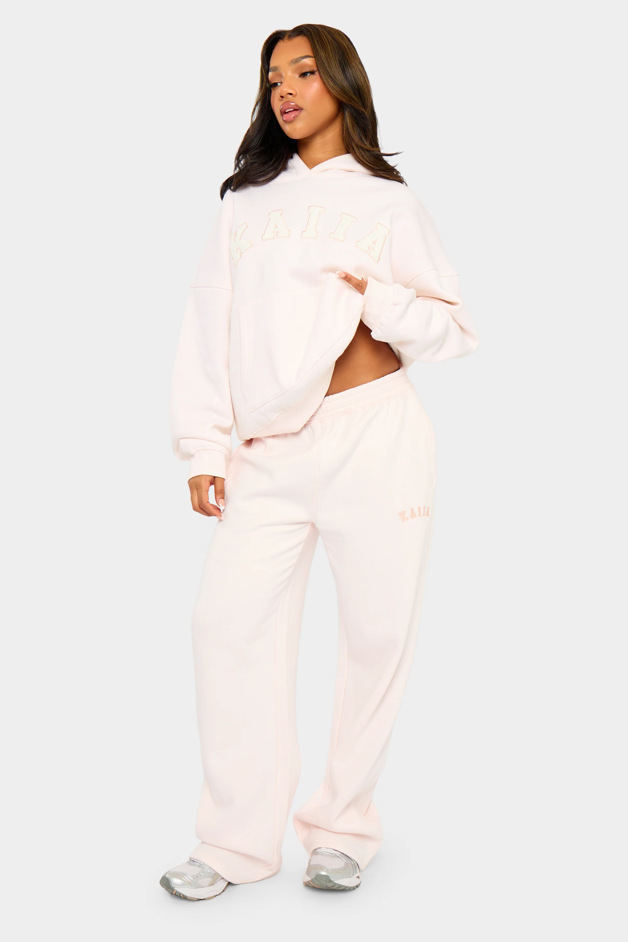 Kaiia Slogan Wide Leg Joggers Shell Pink