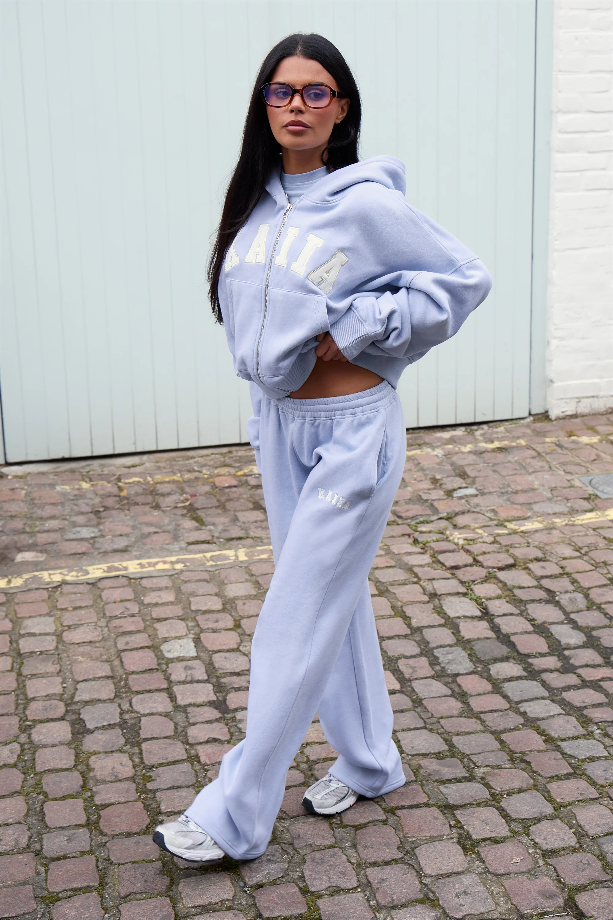 Kaiia Slogan Wide Leg Joggers Soft Blue & White - Image 2