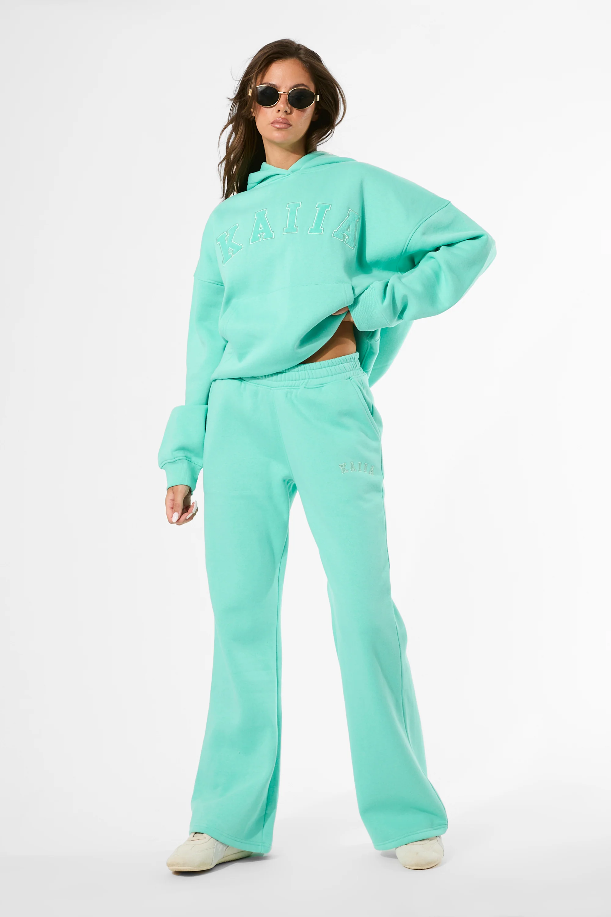 Kaiia Logo Wide Leg Joggers Spearmint