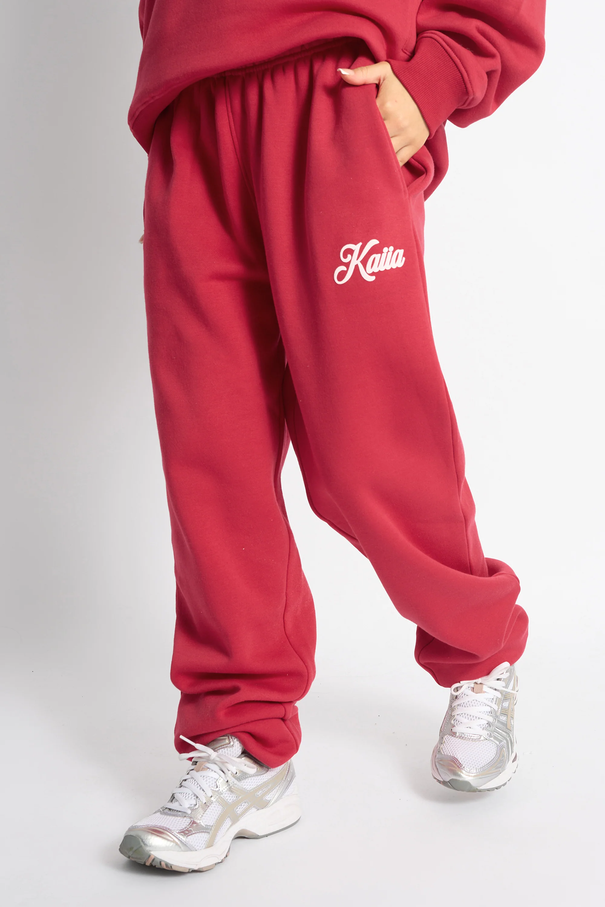 Kaiia Snowflake Logo Cuffed Joggers Red - Image 2