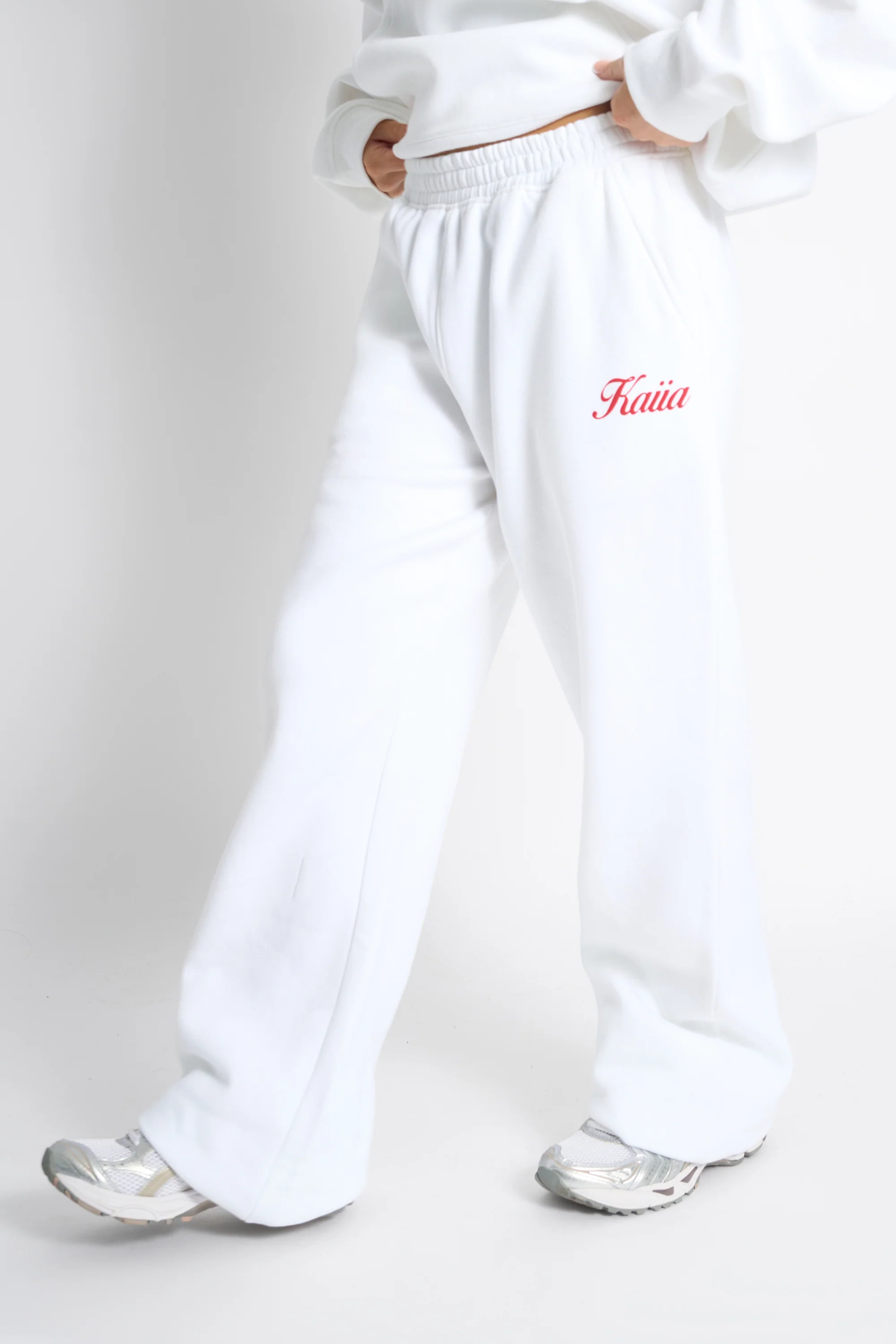 Kaiia Snowflake Logo Flared Joggers White & Red - Image 2