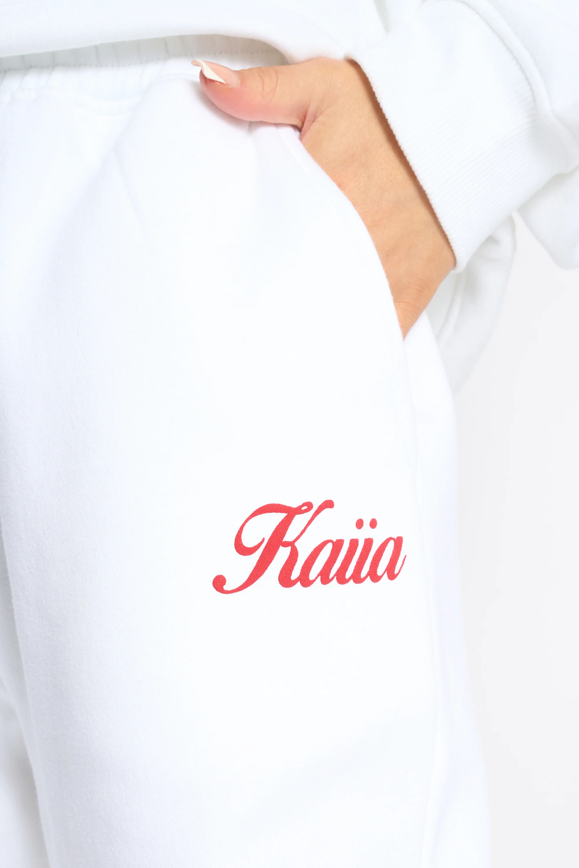 Kaiia Snowflake Logo Flared Joggers White & Red - Image 4