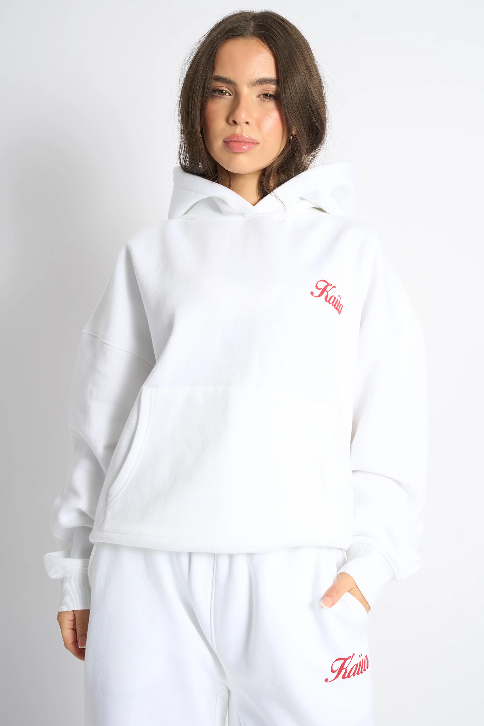 Kaiia Snowflake Logo Oversized Hoodie White & Red - Image 2