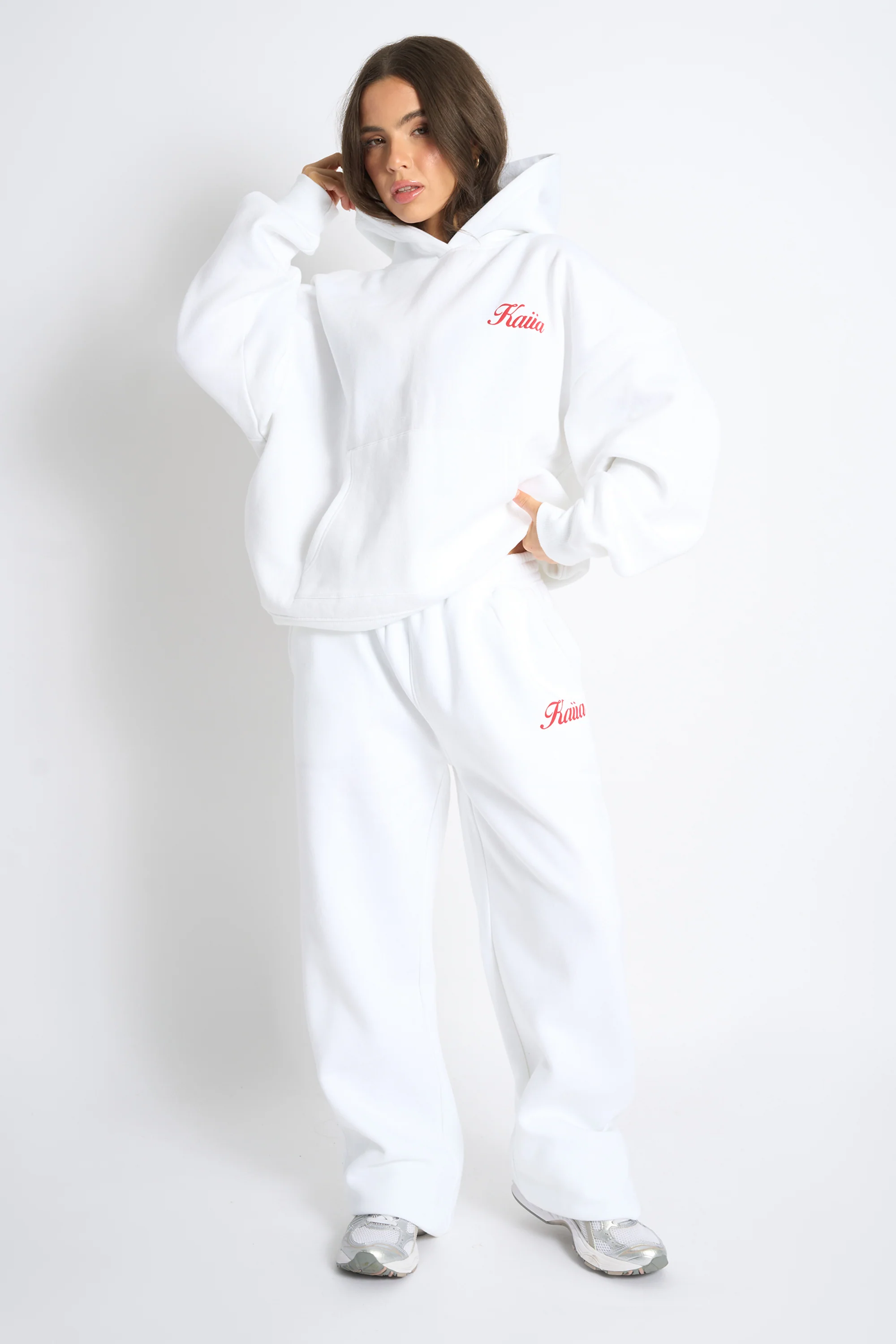 Kaiia Snowflake Logo Oversized Hoodie White & Red - Image 3