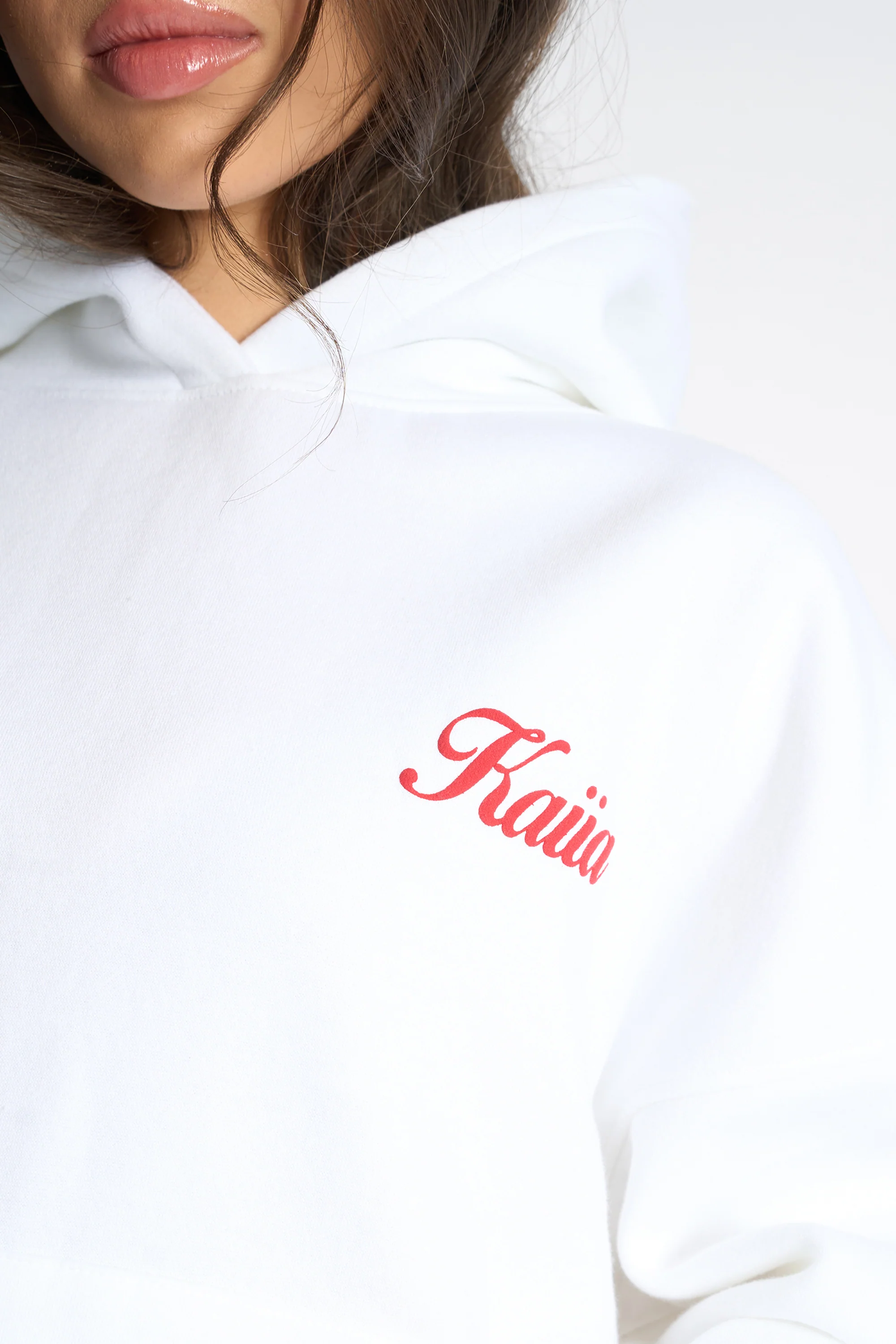 Kaiia Snowflake Logo Oversized Hoodie White & Red - Image 4