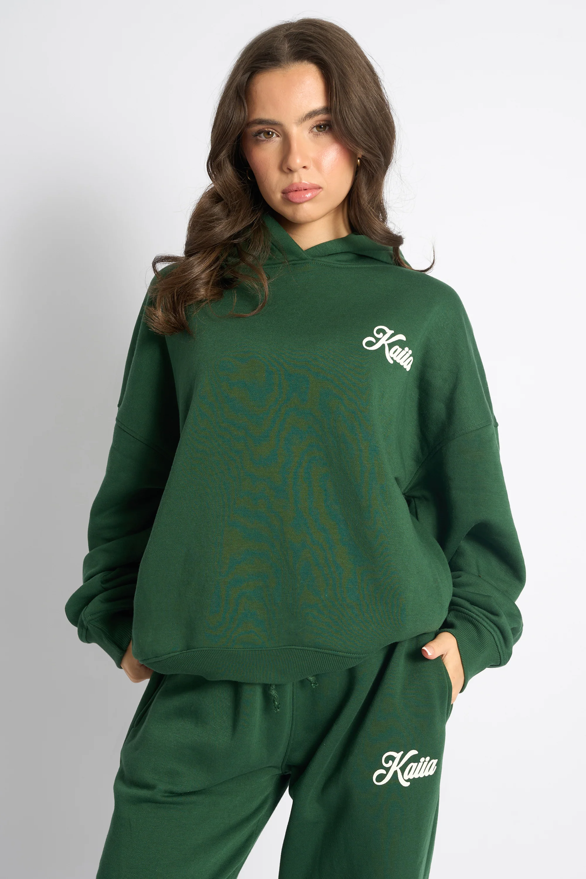 Kaiia Snowflake Logo Oversized Hoodie Forest Green - Image 2