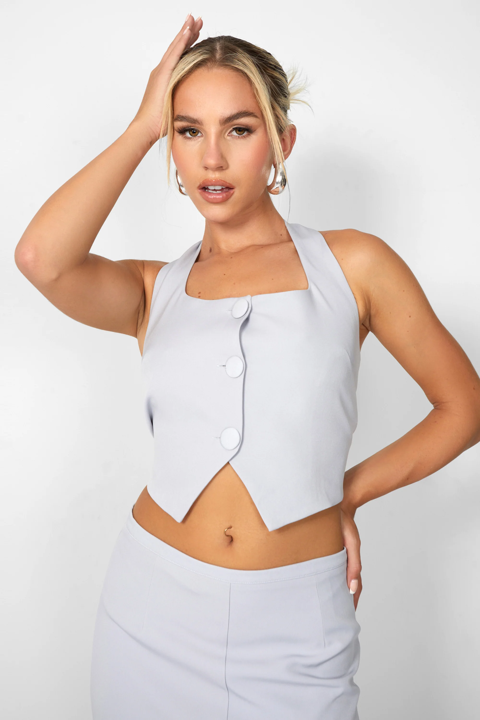 Kaiia Split Front Maxi Skirt Co-ord in Grey - Image 4