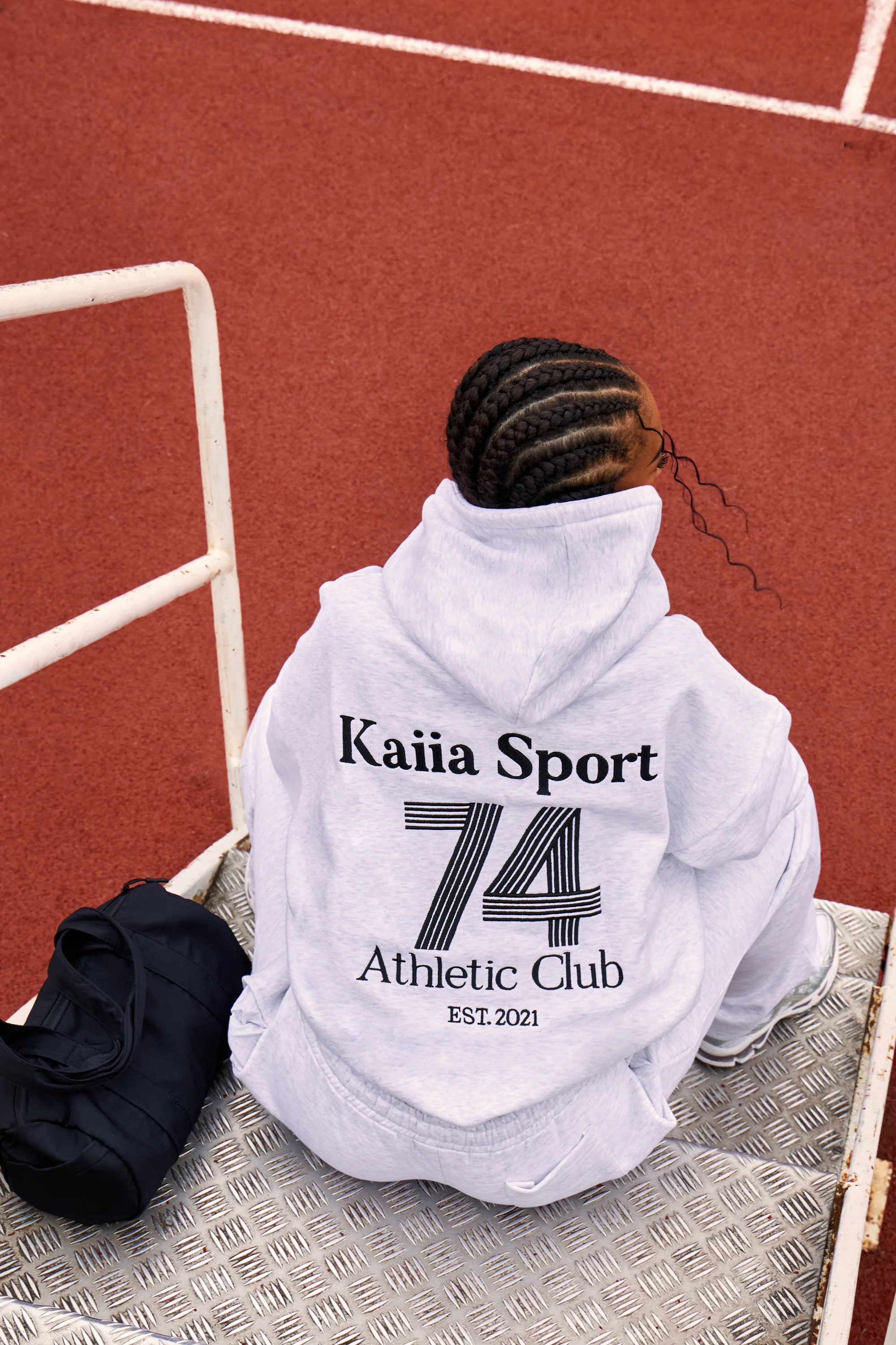 Kaiia Sport Athletic Club Oversized Hoodie Grey Marl & Black - Image 2
