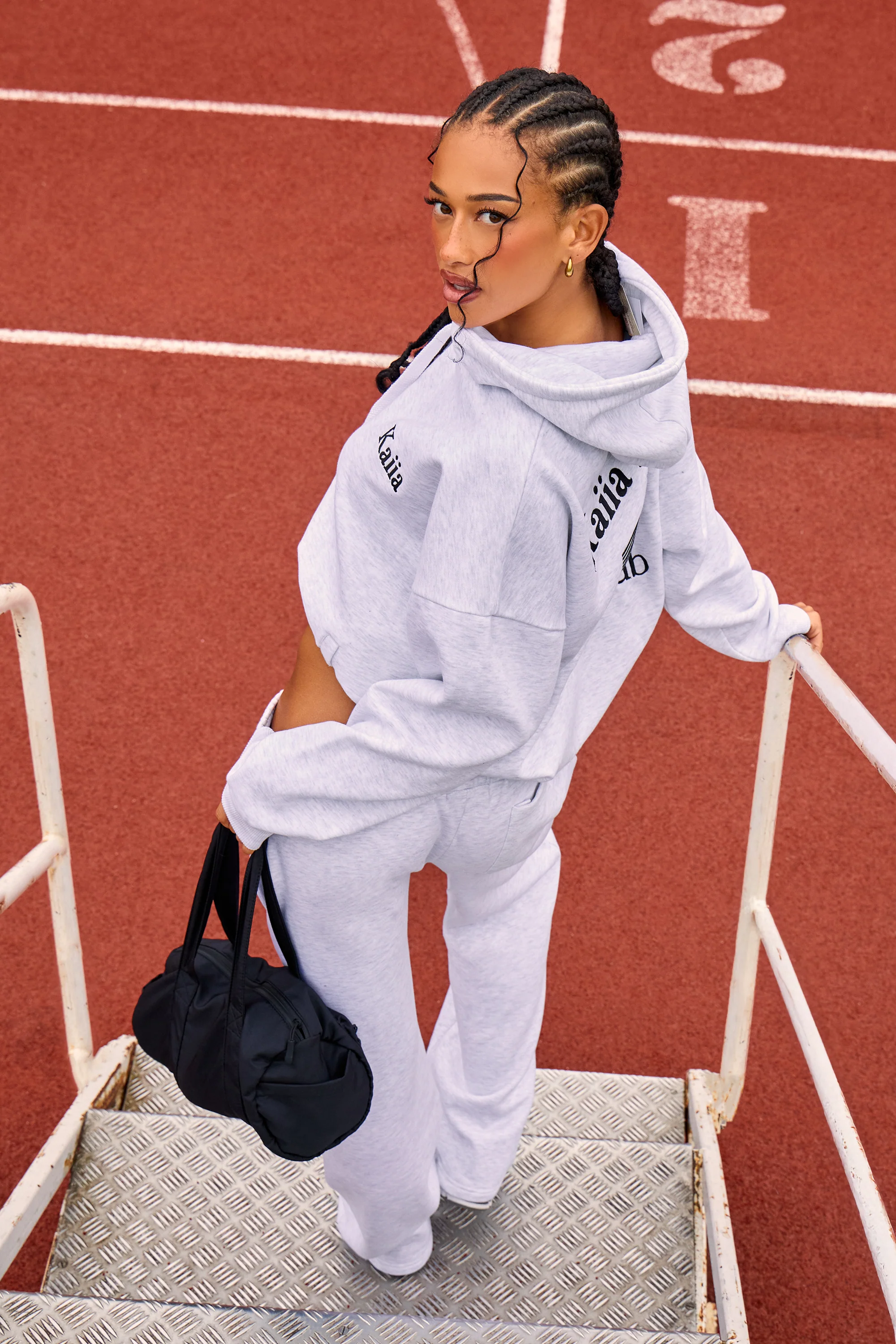 Kaiia Sport Athletic Club Oversized Hoodie Grey Marl & Black - Image 3
