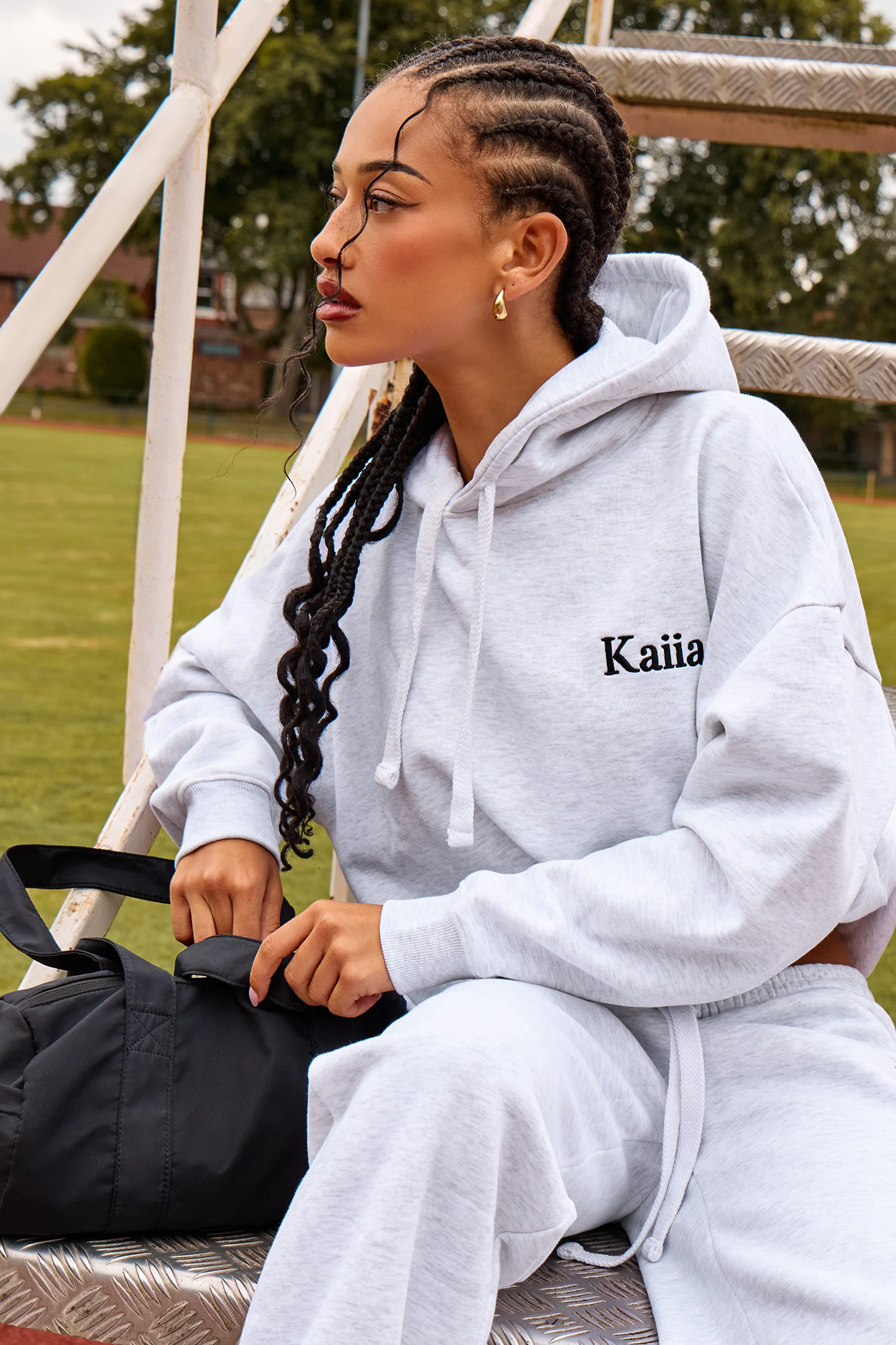 Kaiia Sport Athletic Club Oversized Hoodie Grey Marl & Black - Image 5