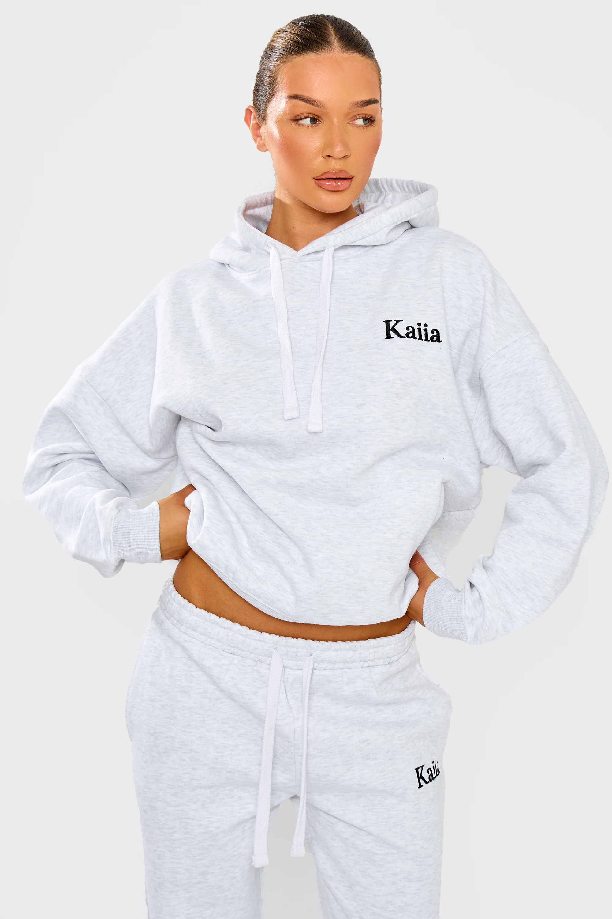 Kaiia Sport Athletic Club Oversized Hoodie Grey Marl & Black - Image 6