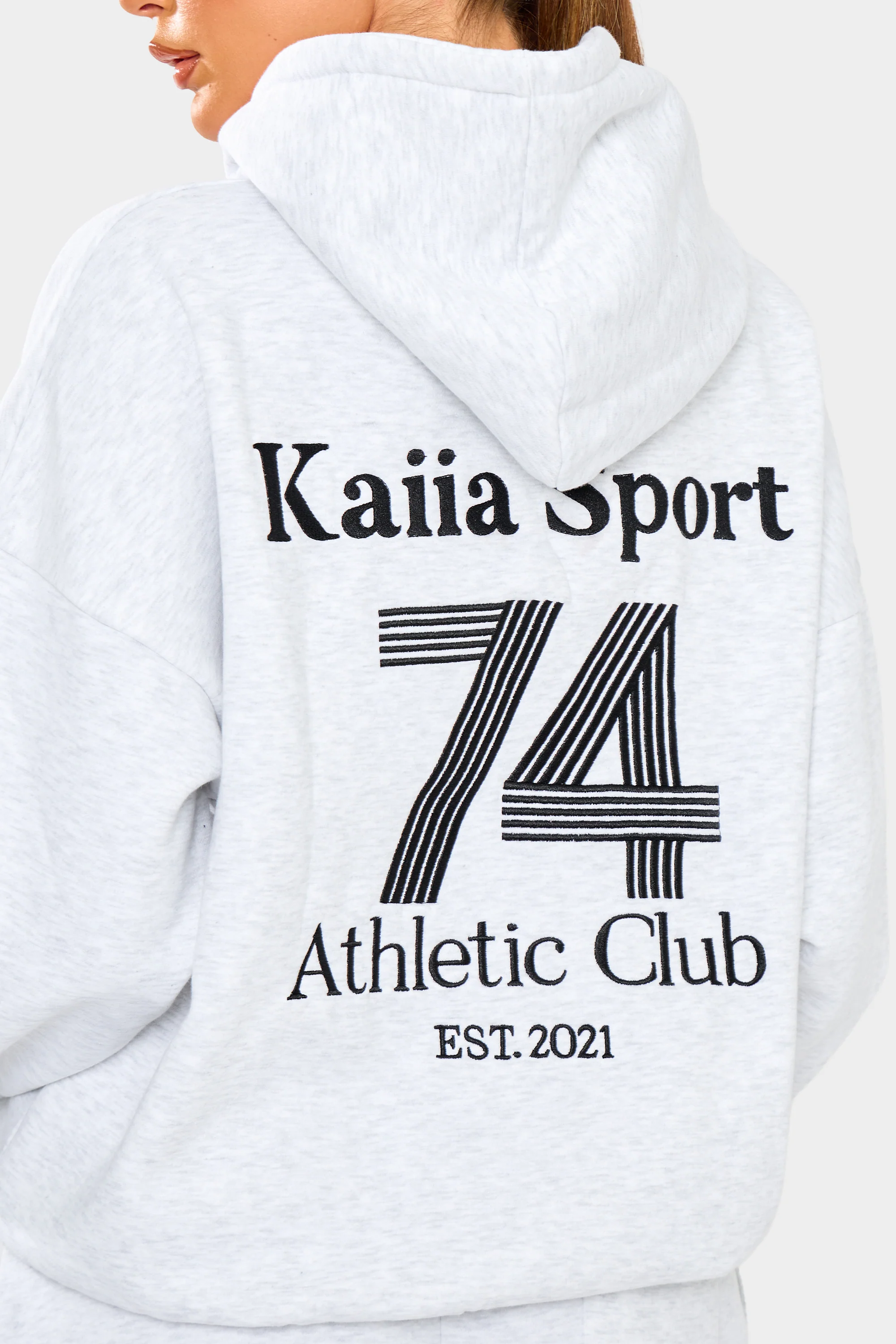 Kaiia Sport Athletic Club Oversized Hoodie Grey Marl & Black - Image 7