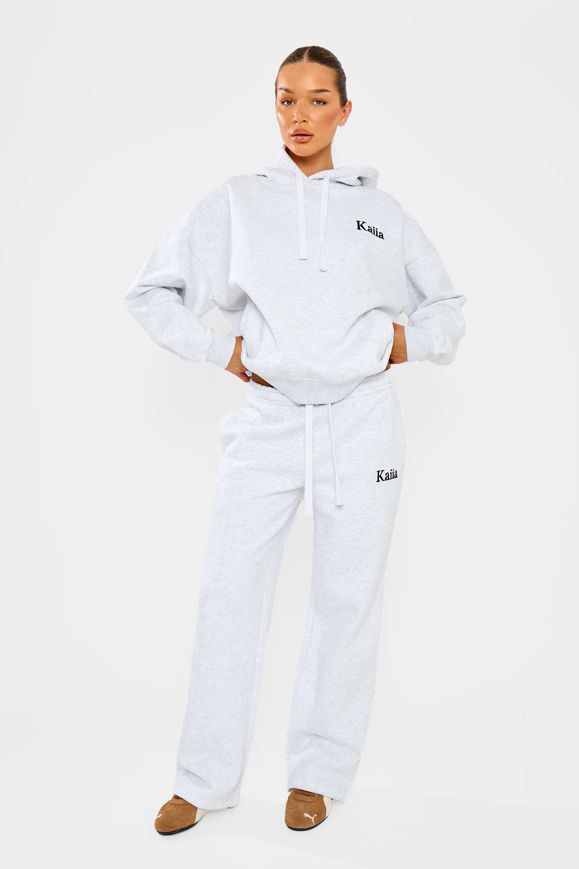 Kaiia Sport Athletic Club Oversized Hoodie Grey Marl & Black - Image 8