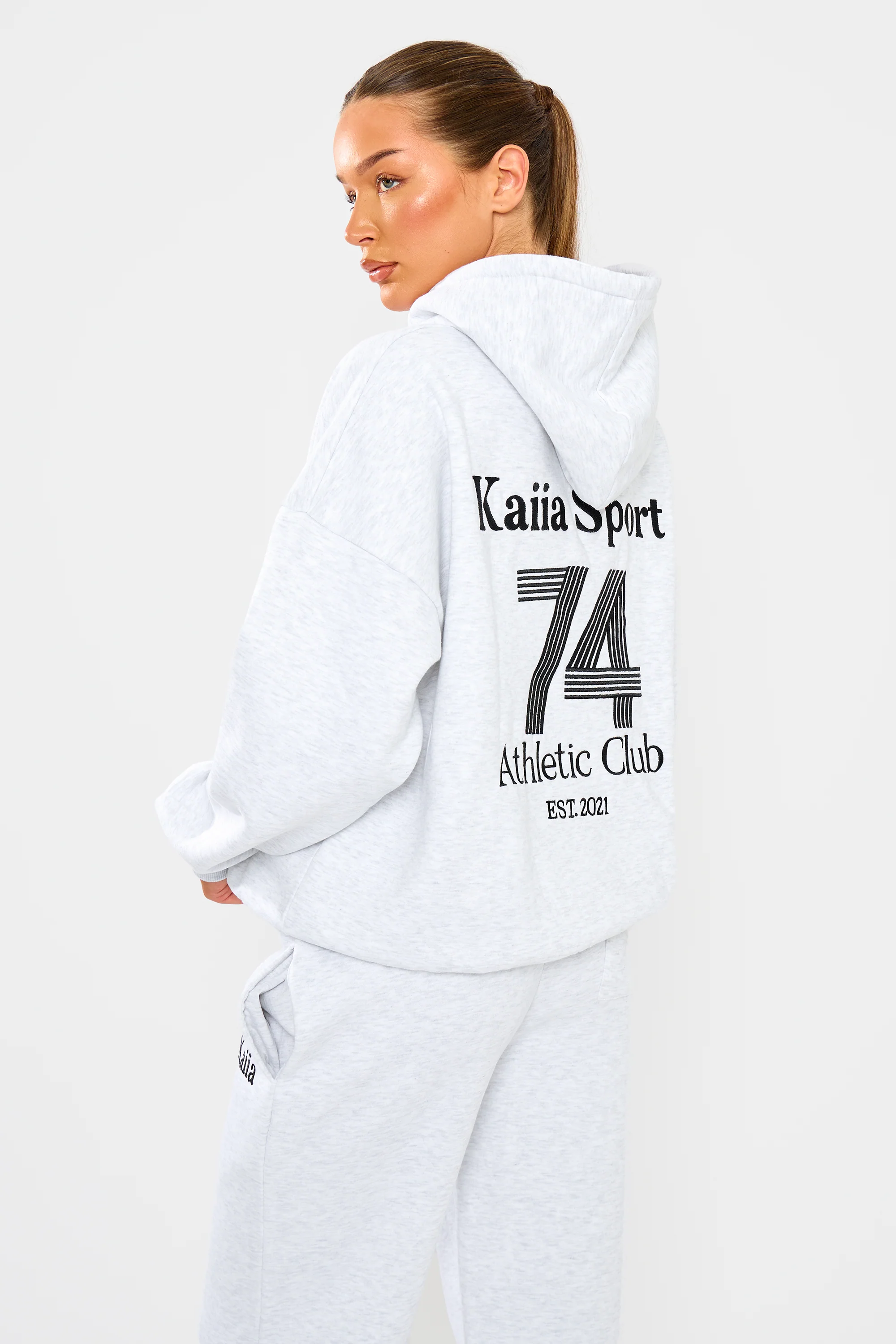 Kaiia Sport Athletic Club Oversized Hoodie Grey Marl & Black - Image 9