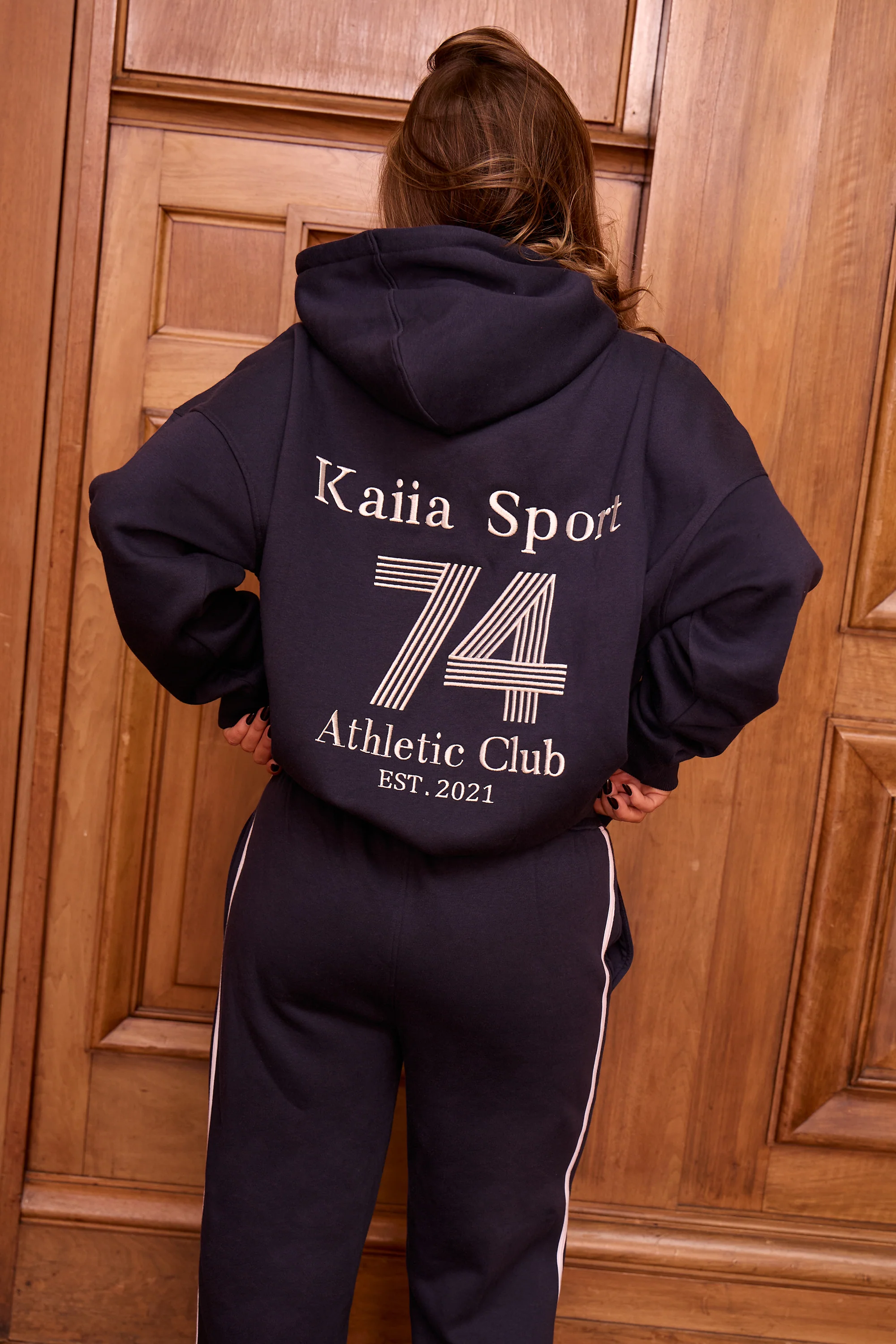 Kaiia Sport Athletic Club Oversized Hoodie Navy & White - Image 2