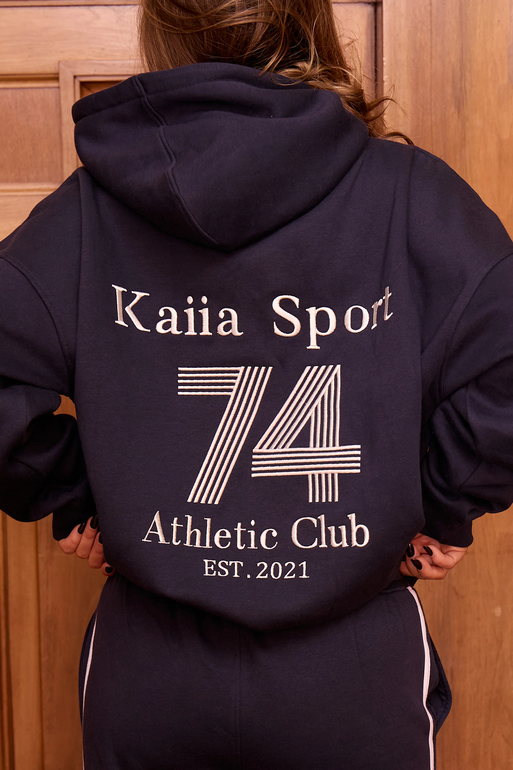 Kaiia Sport Athletic Club Oversized Hoodie Navy & White - Image 4