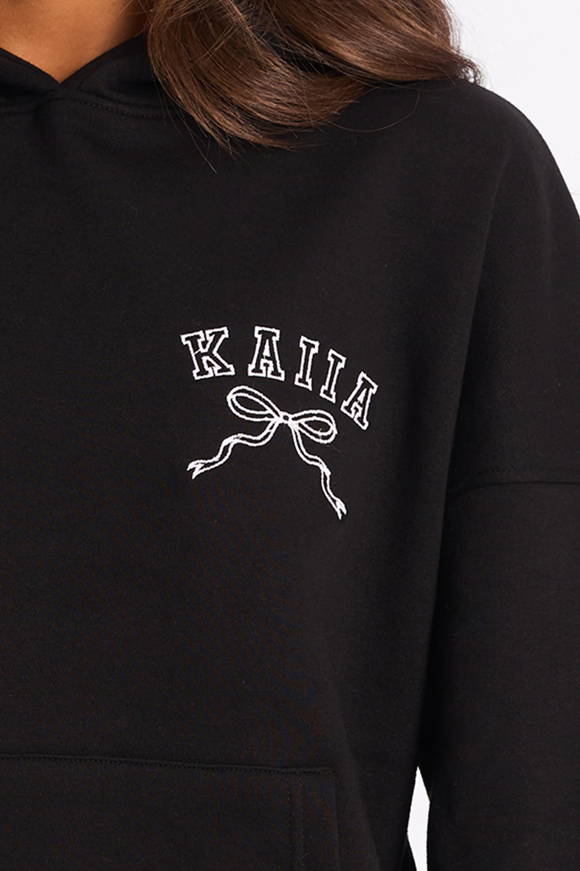 Kaiia Bow Embroidered Oversized Hoodie Black & White - Image 4