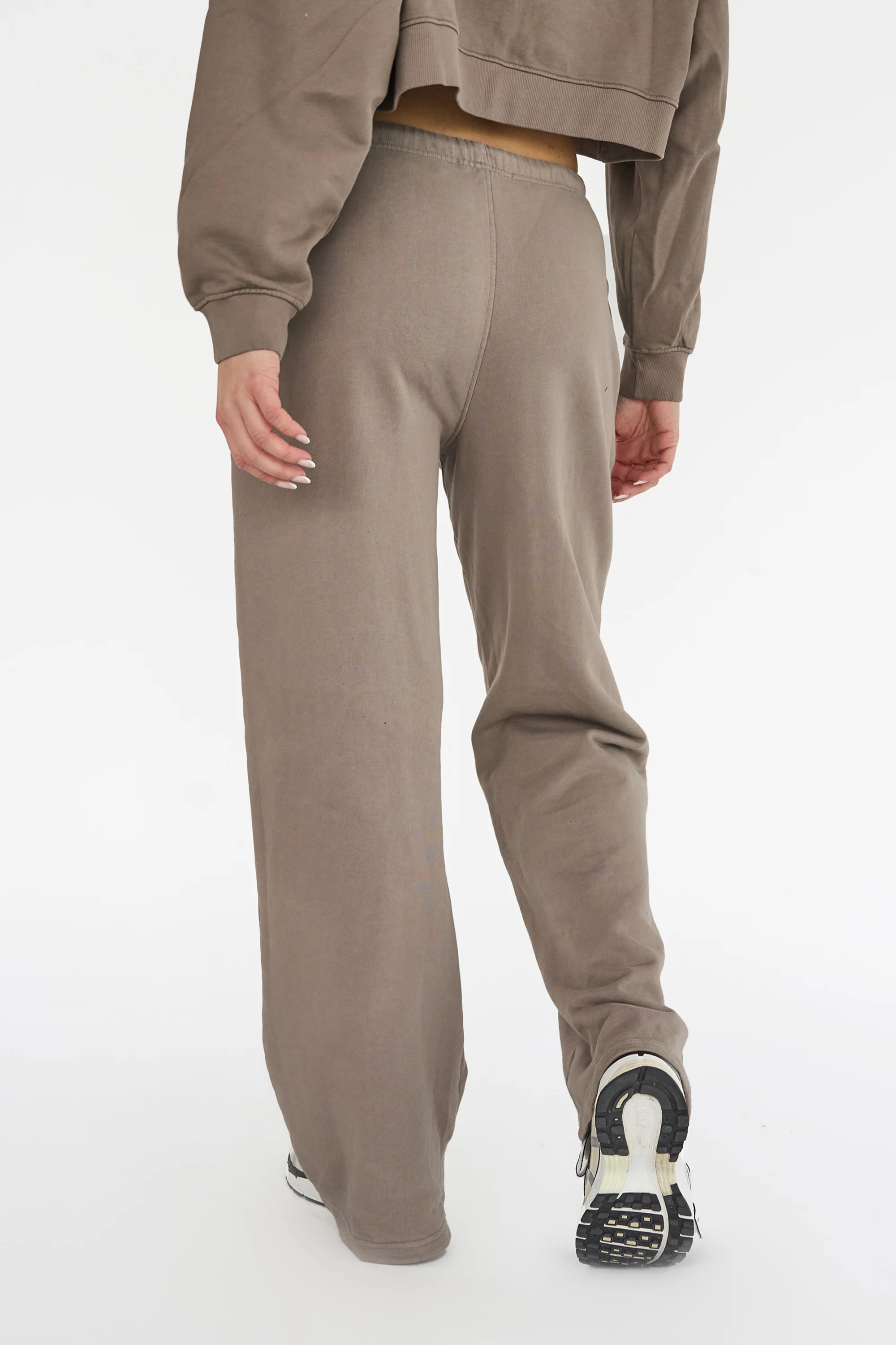 Kaiia Sport Distressed Applique Wide Leg Sweat Pants Mushroom - Image 4