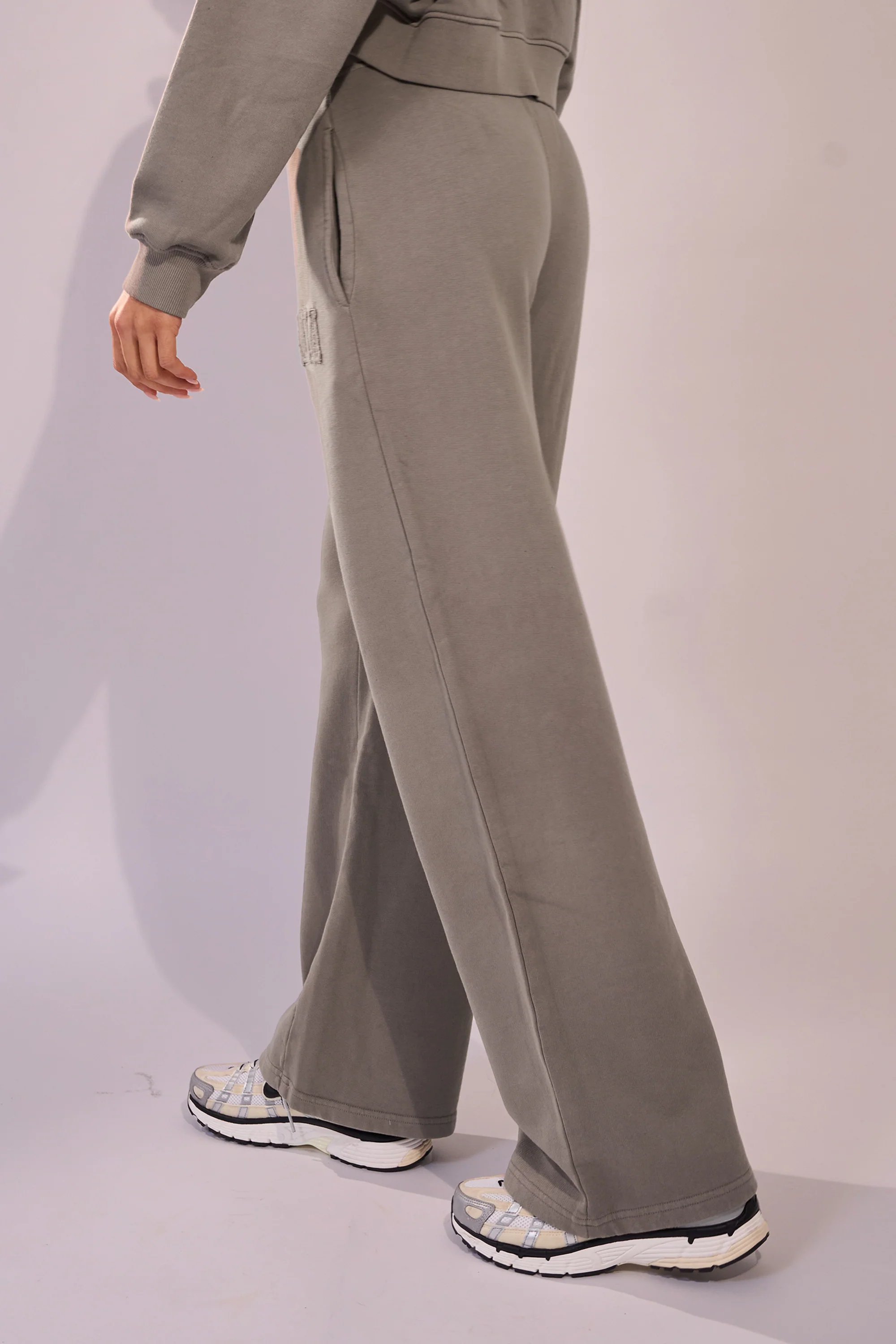 Kaiia Sport Distressed Applique Wide Leg Sweat Pants Mushroom - Image 8