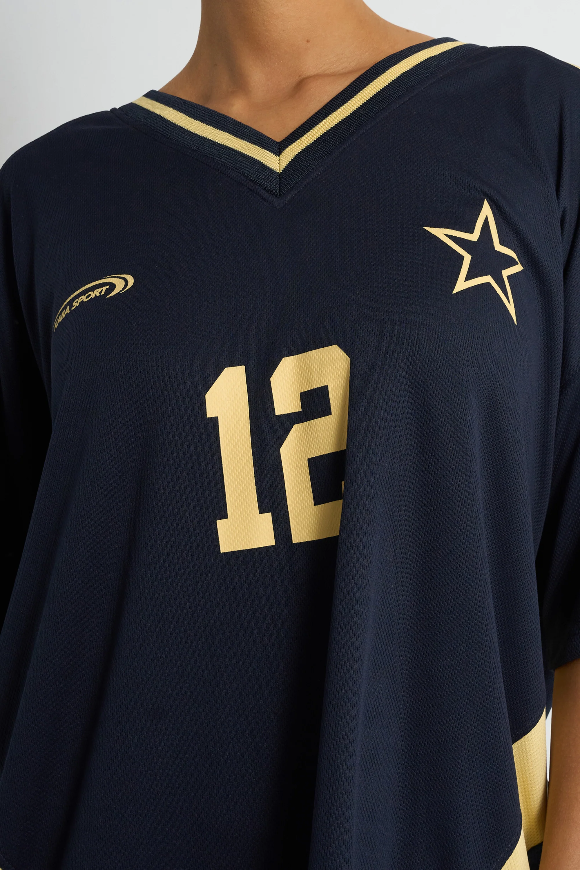 Kaiia Sport Oversized Football Shirt Navy & Yellow - Image 4