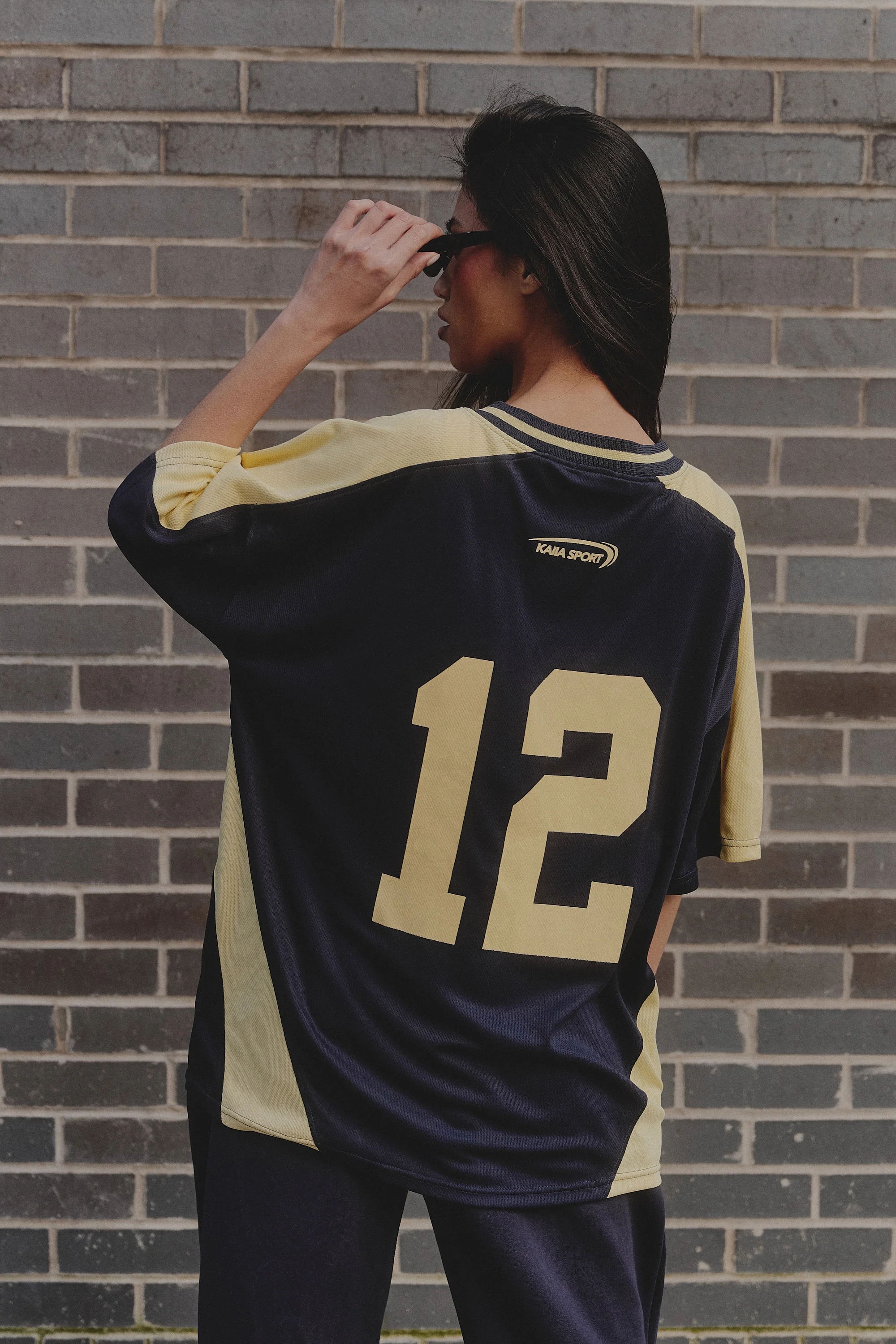 Kaiia Sport Oversized Football Shirt Navy & Yellow - Image 6