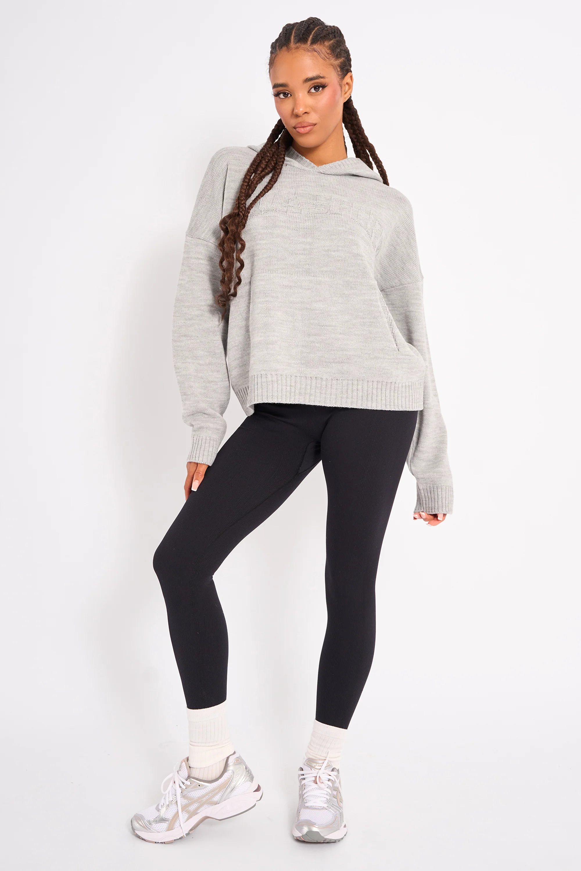 Kaiia Sport Knitted Hoodie Soft Grey - Image 3