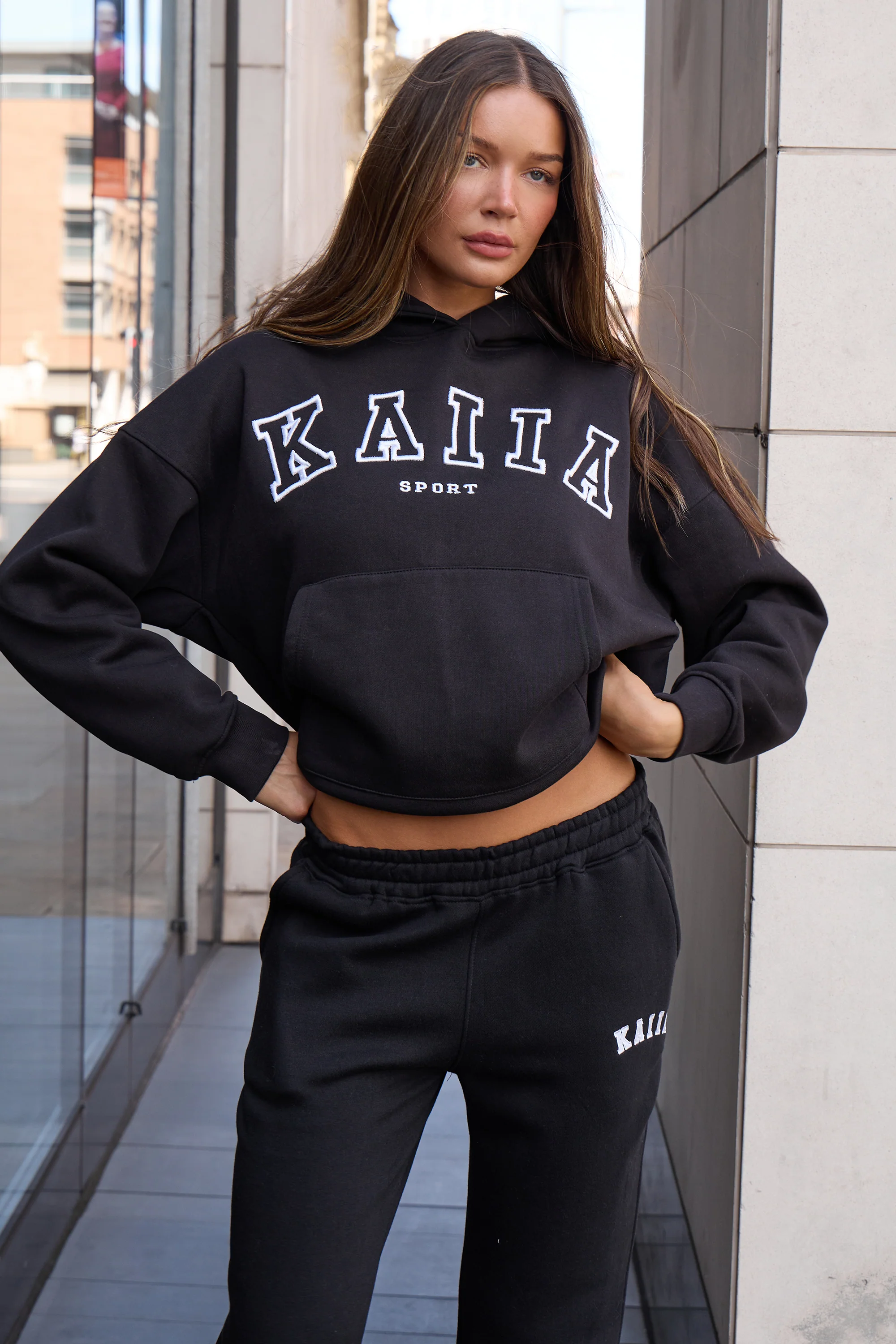 Kaiia Sport Logo Oversized Hoodie Black - Image 10