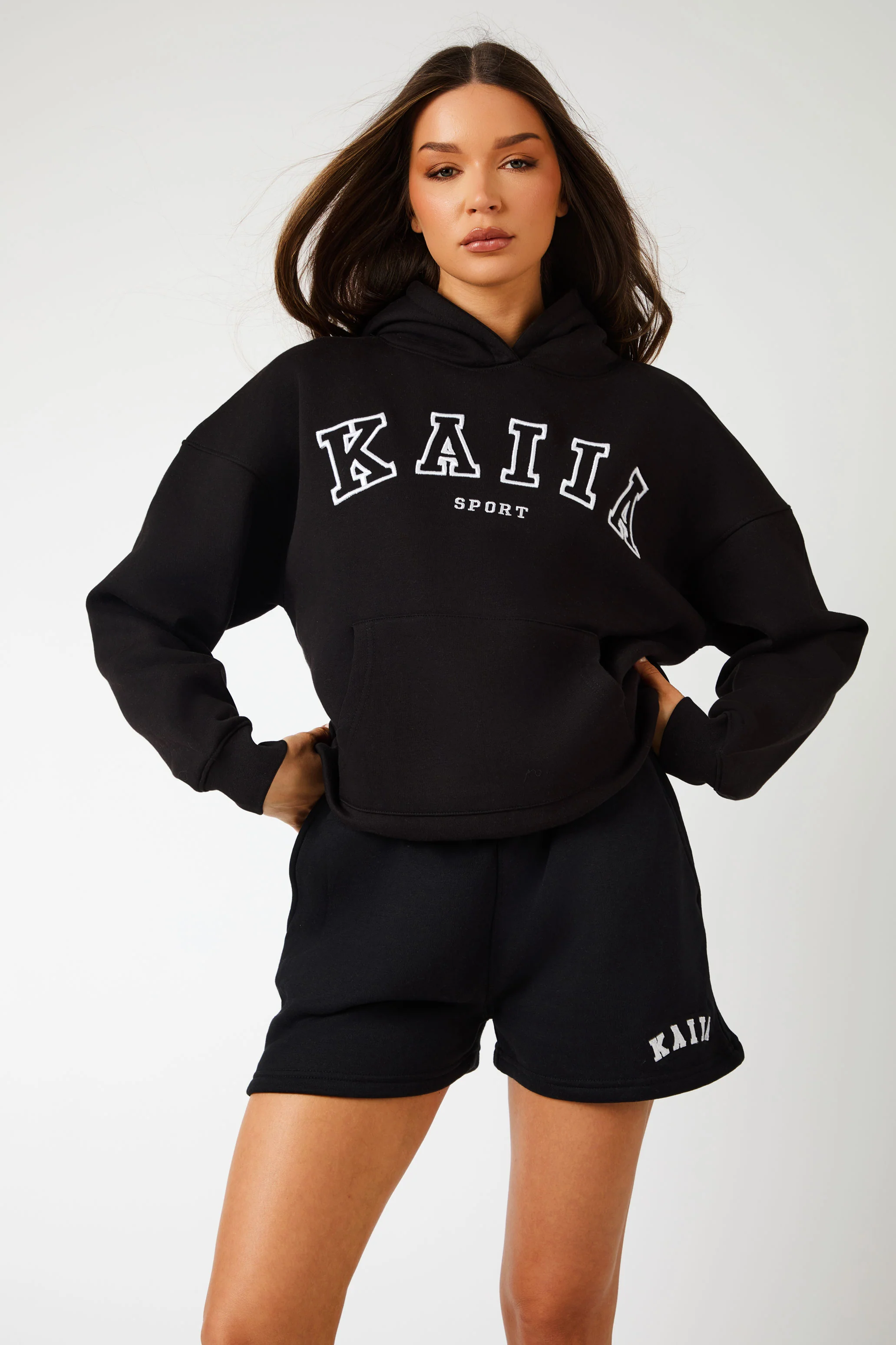 Kaiia Sport Logo Oversized Hoodie Black - Image 5
