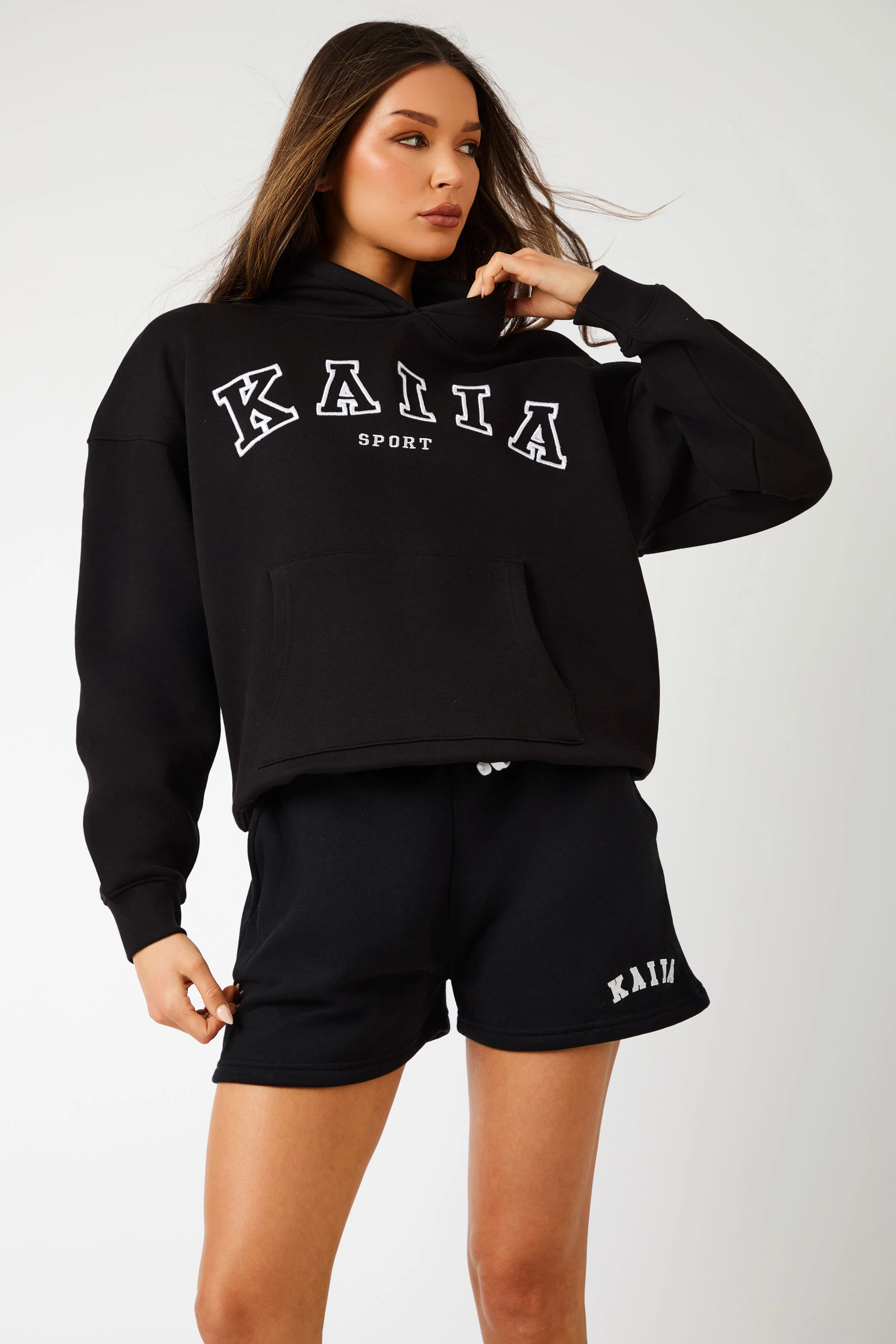 Kaiia Sport Logo Oversized Hoodie Black - Image 7
