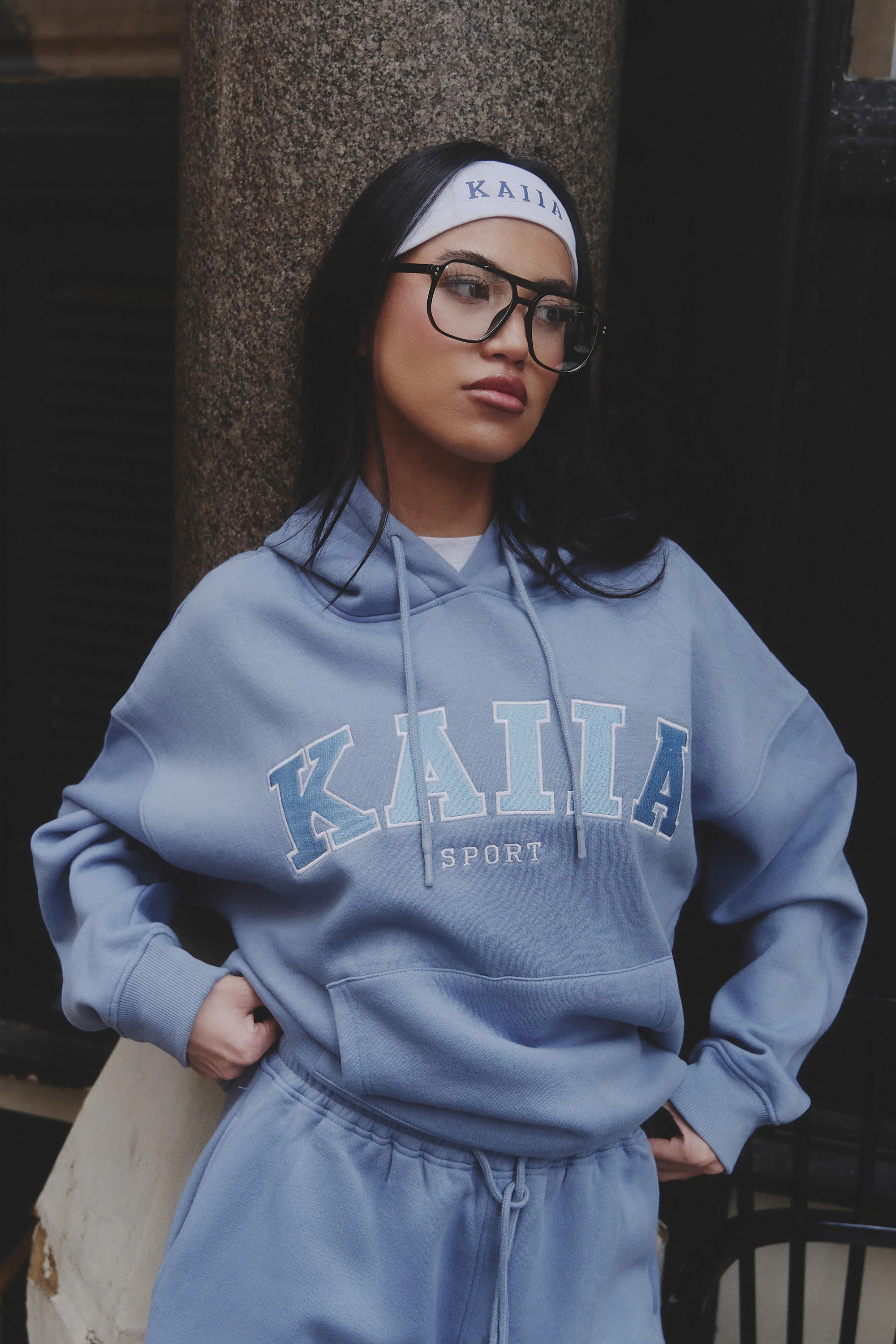 Kaiia Sport Logo Oversized Hoodie Vintage Blue - Image 6