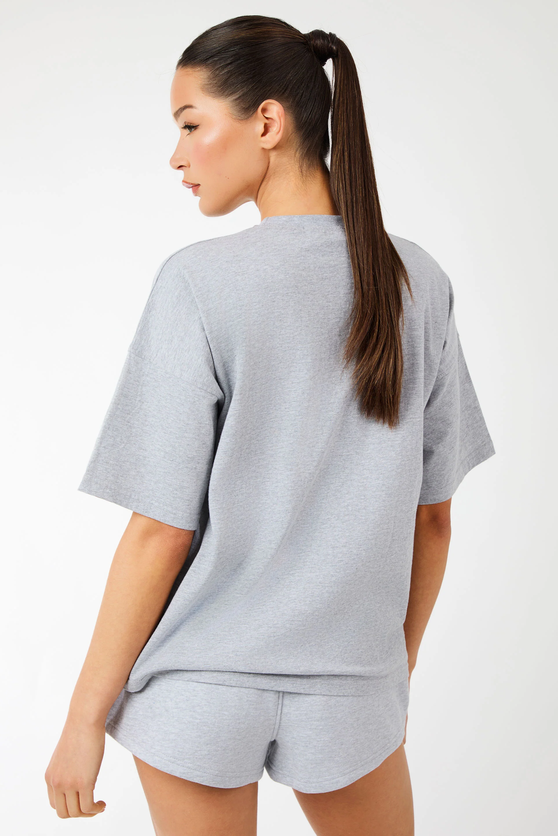 Kaiia Sport Logo Oversized T-Shirt Grey Marl & White - Image 5