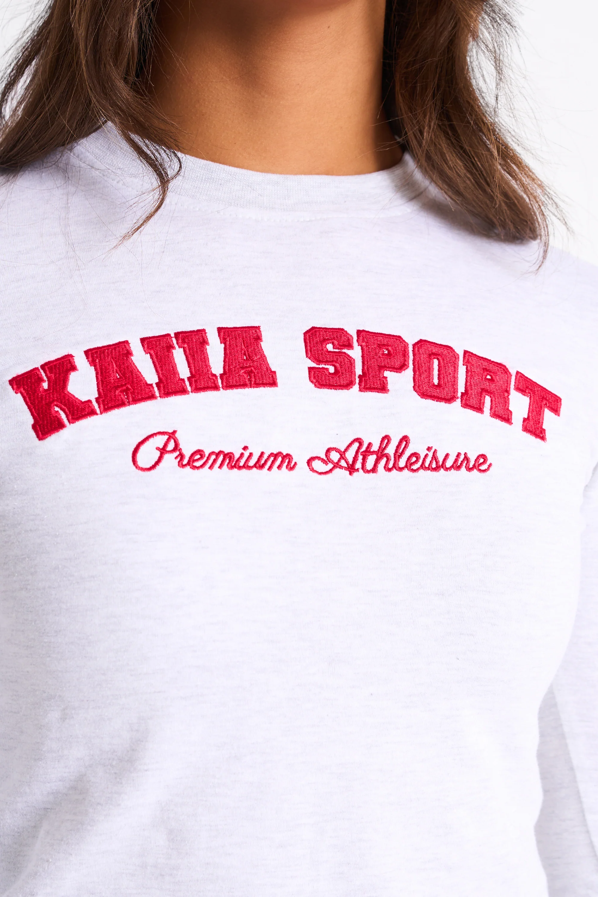 Kaiia Sport Long Sleeve Baby Tee Light Grey Marl & Red - Image 4