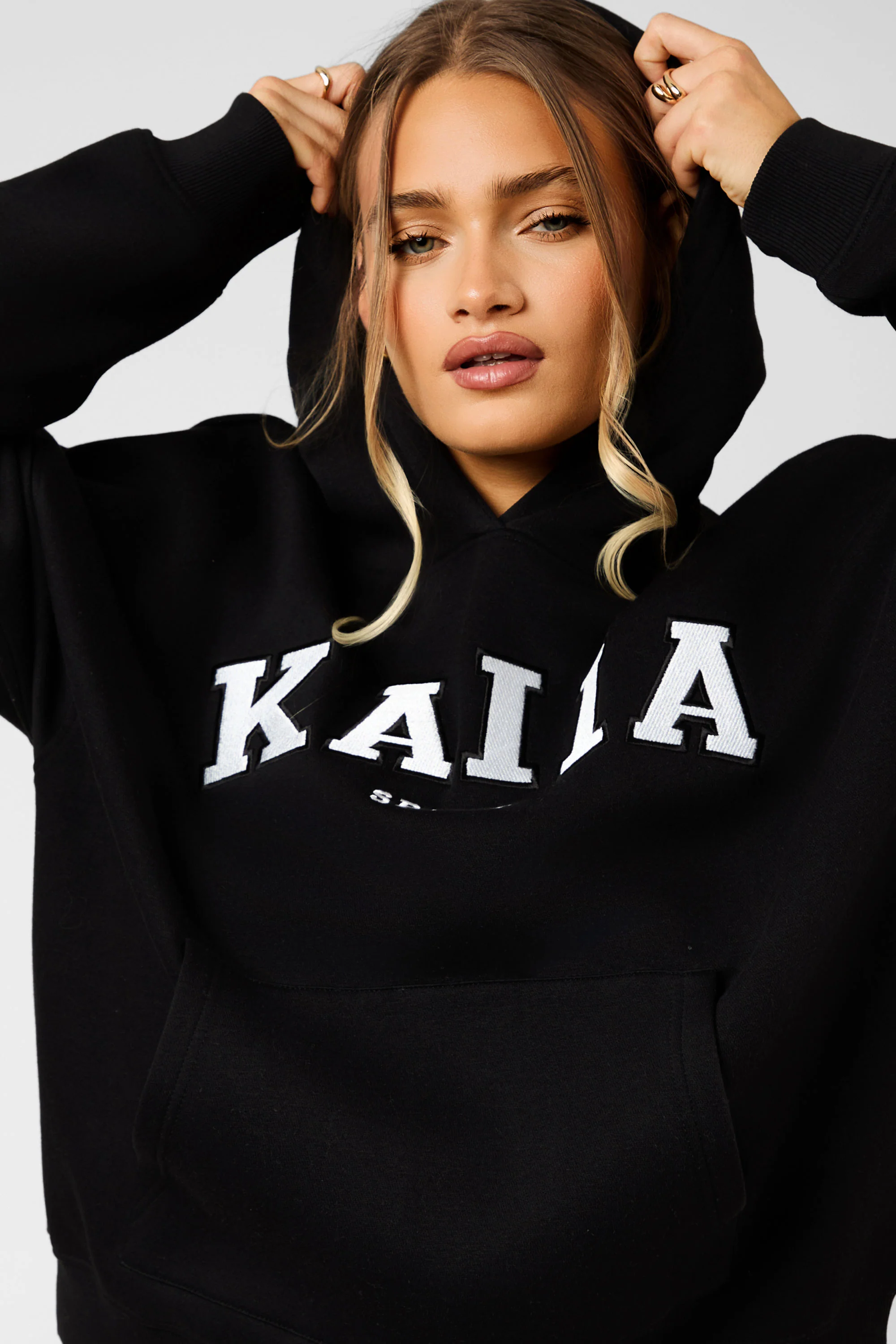 Kaiia Sport Oversized Hoodie Black & White - Image 2