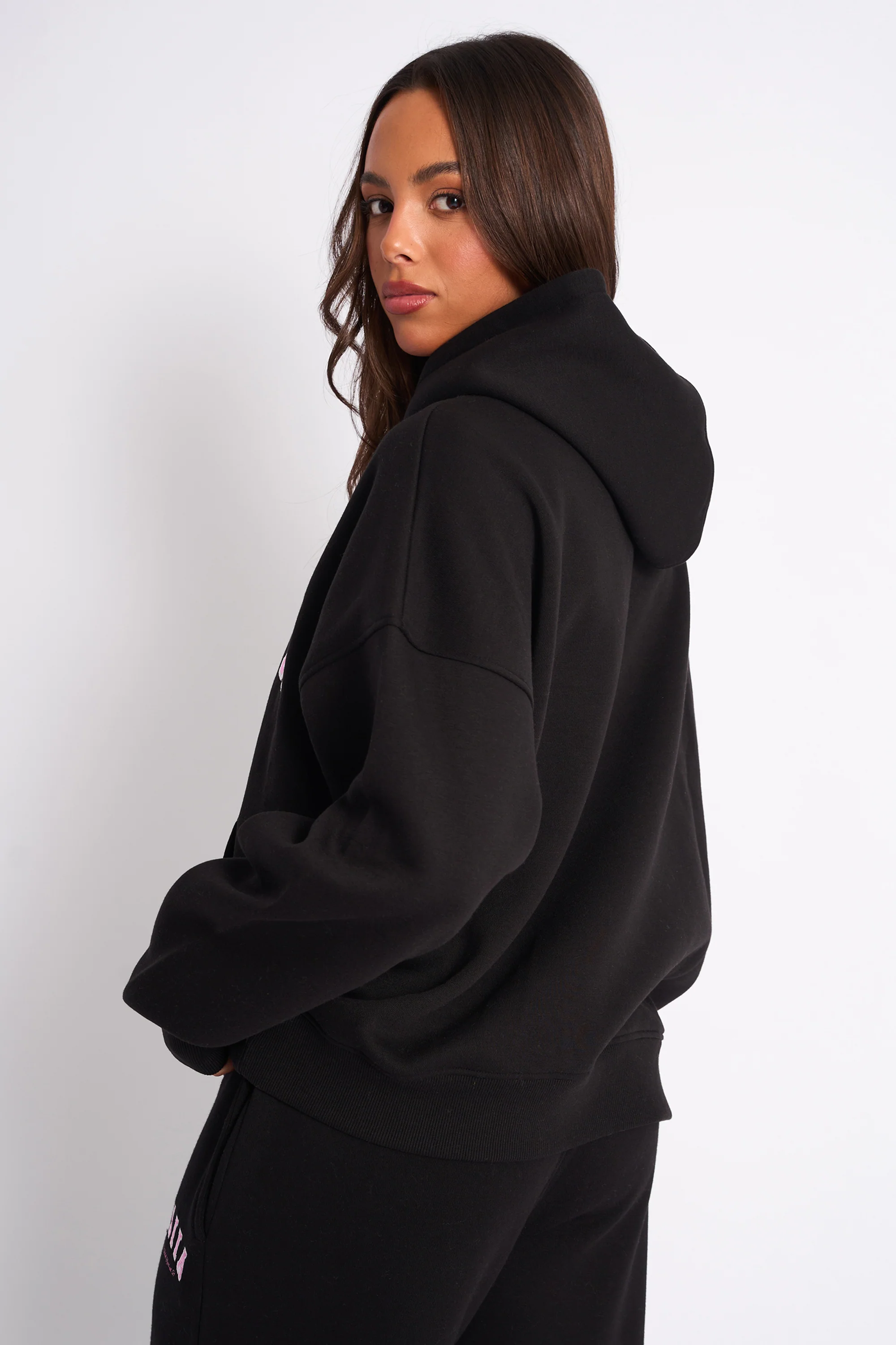 Kaiia Slogan Oversized Hoodie Black & Pink - Image 2