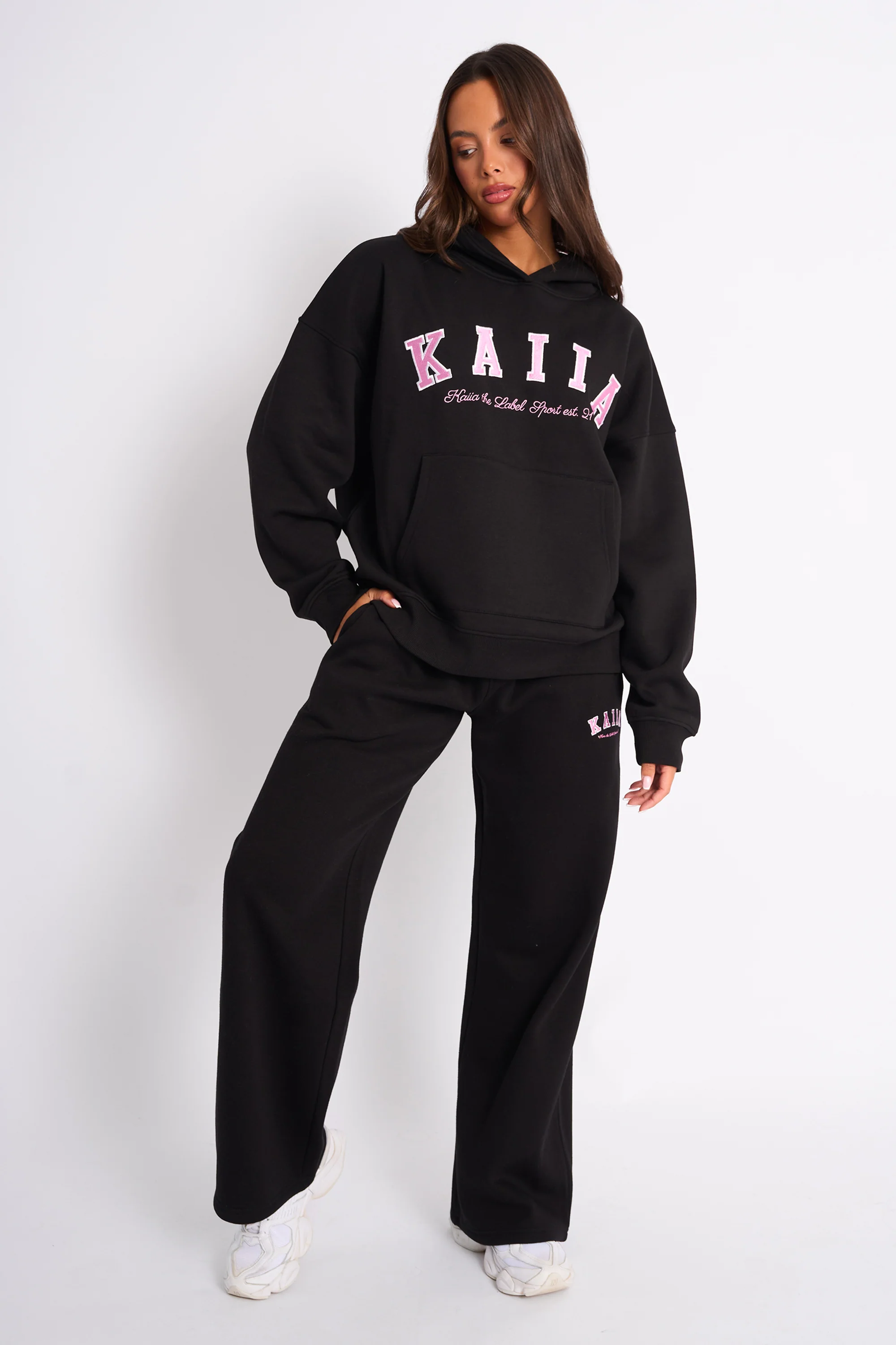 Kaiia Slogan Oversized Hoodie Black & Pink - Image 3