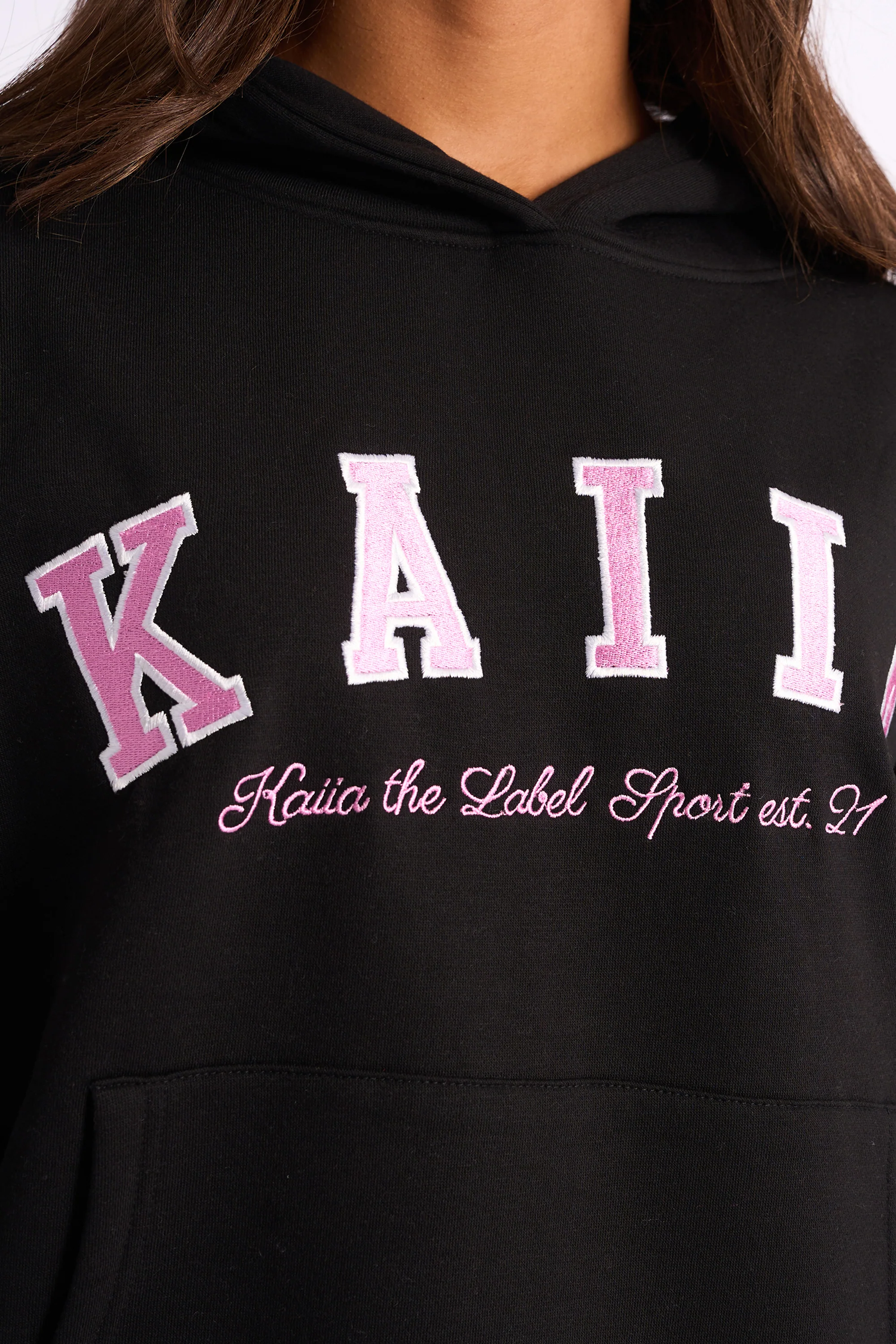 Kaiia Slogan Oversized Hoodie Black & Pink - Image 4