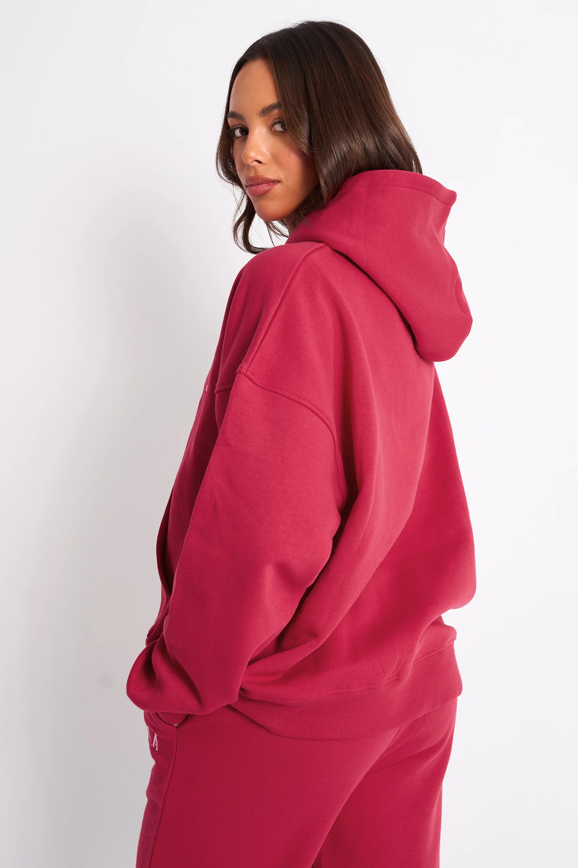 Kaiia Slogan Oversized Hoodie Cranberry & Pink - Image 2