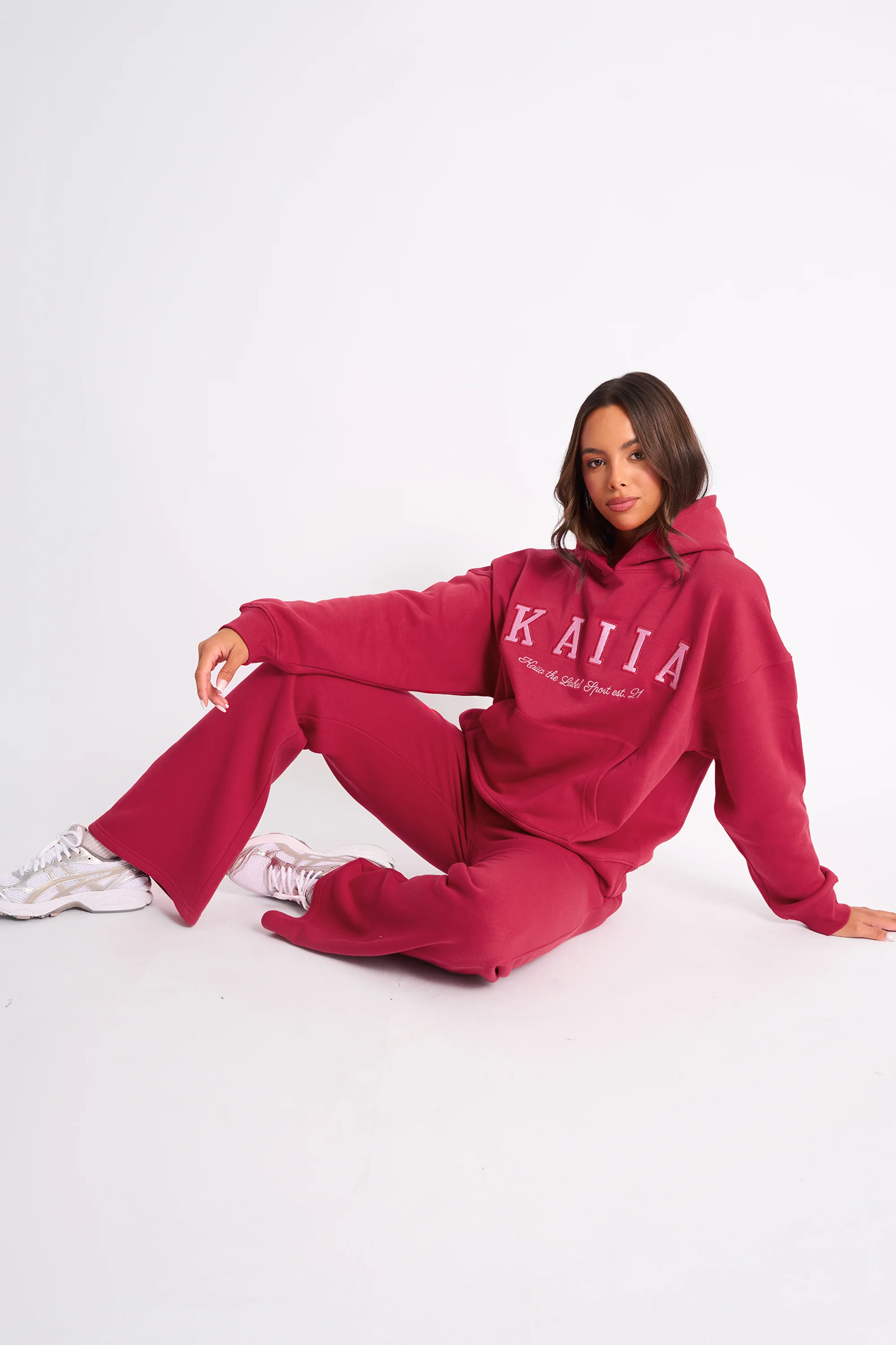 Kaiia Slogan Oversized Hoodie Cranberry & Pink - Image 3