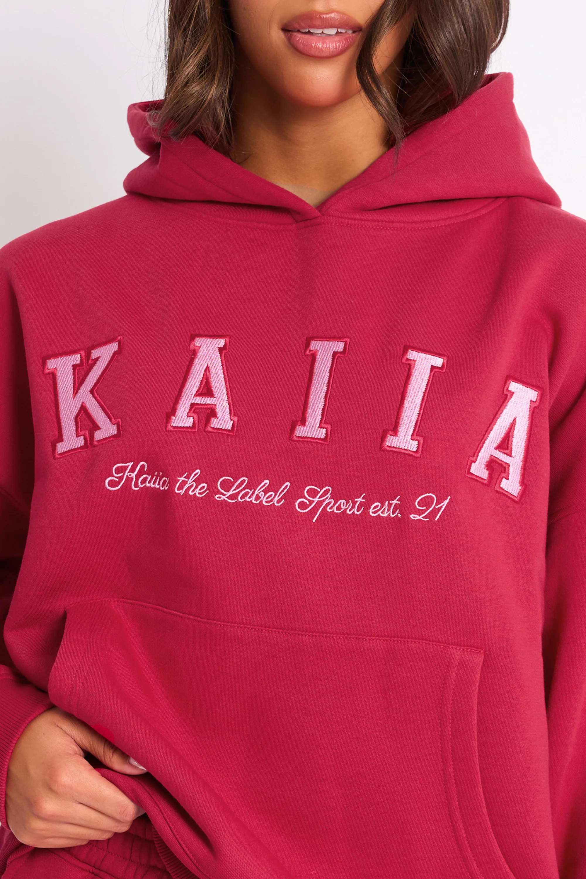 Kaiia Slogan Oversized Hoodie Cranberry & Pink - Image 4