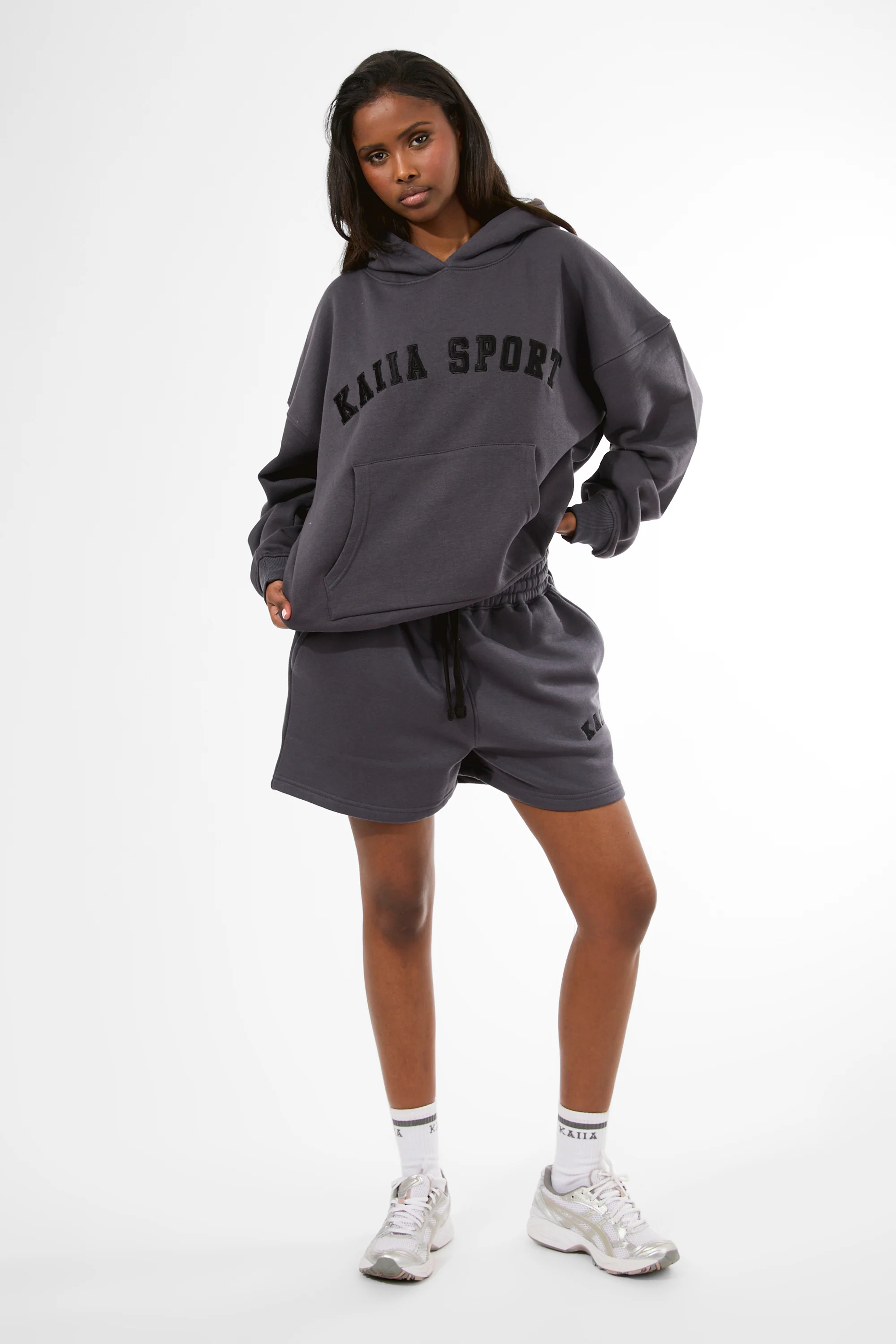 Kaiia Sport Oversized Hoodie Dark Grey & Black - Image 3