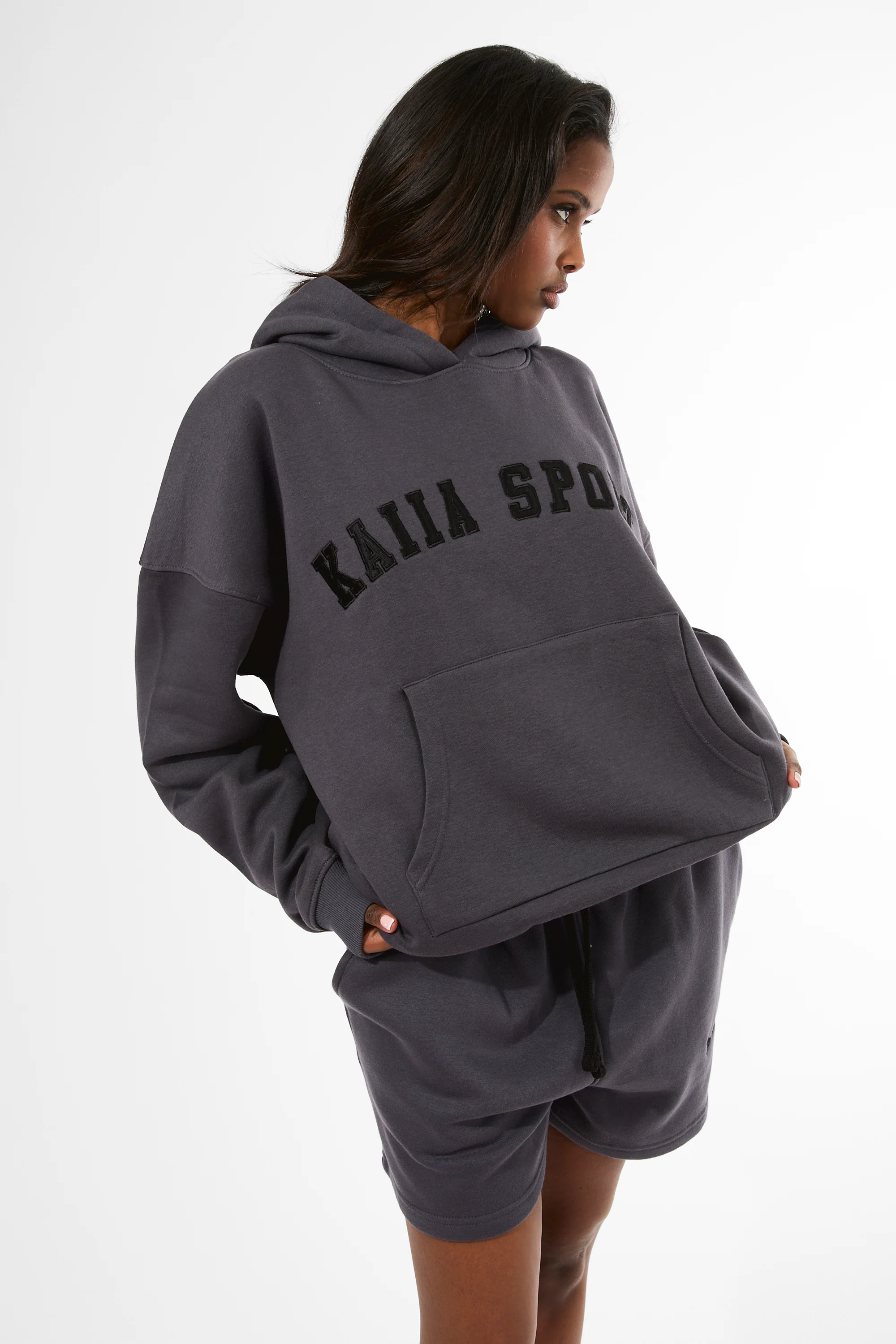 Kaiia Sport Oversized Hoodie Dark Grey & Black - Image 5